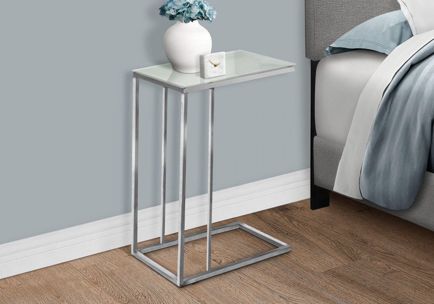 Modern Chrome Breck Side Table - Sleek Nightstand for Bedroom, Living Room & Office - Compact End Table with Durable Metal Frame - Perfect for Small Spaces & Home Decor