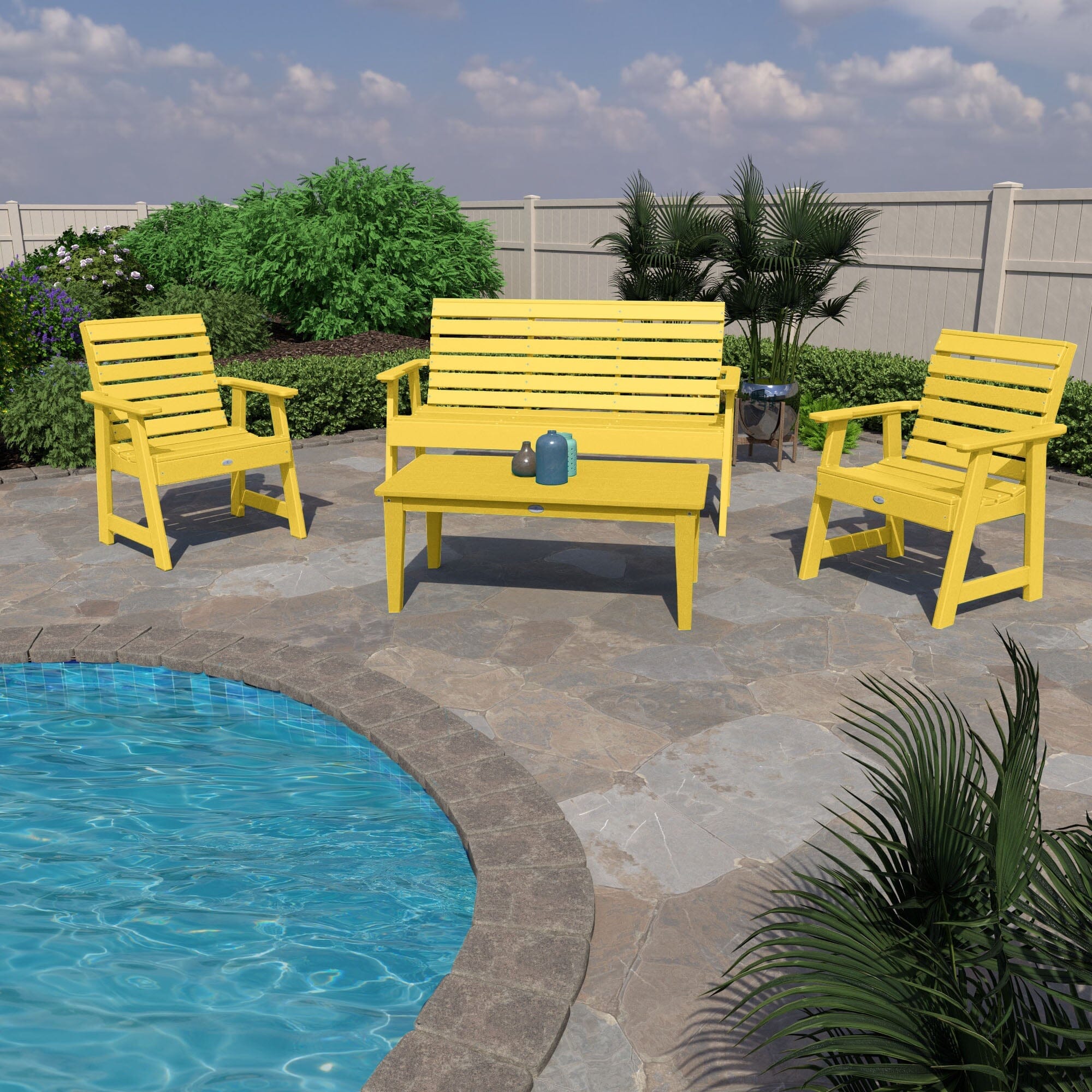 5ft Riverside Garden Bench Set with 2 Chairs & Conversation Table - Outdoor Patio Furniture for Backyard, Porch, and Garden Relaxation