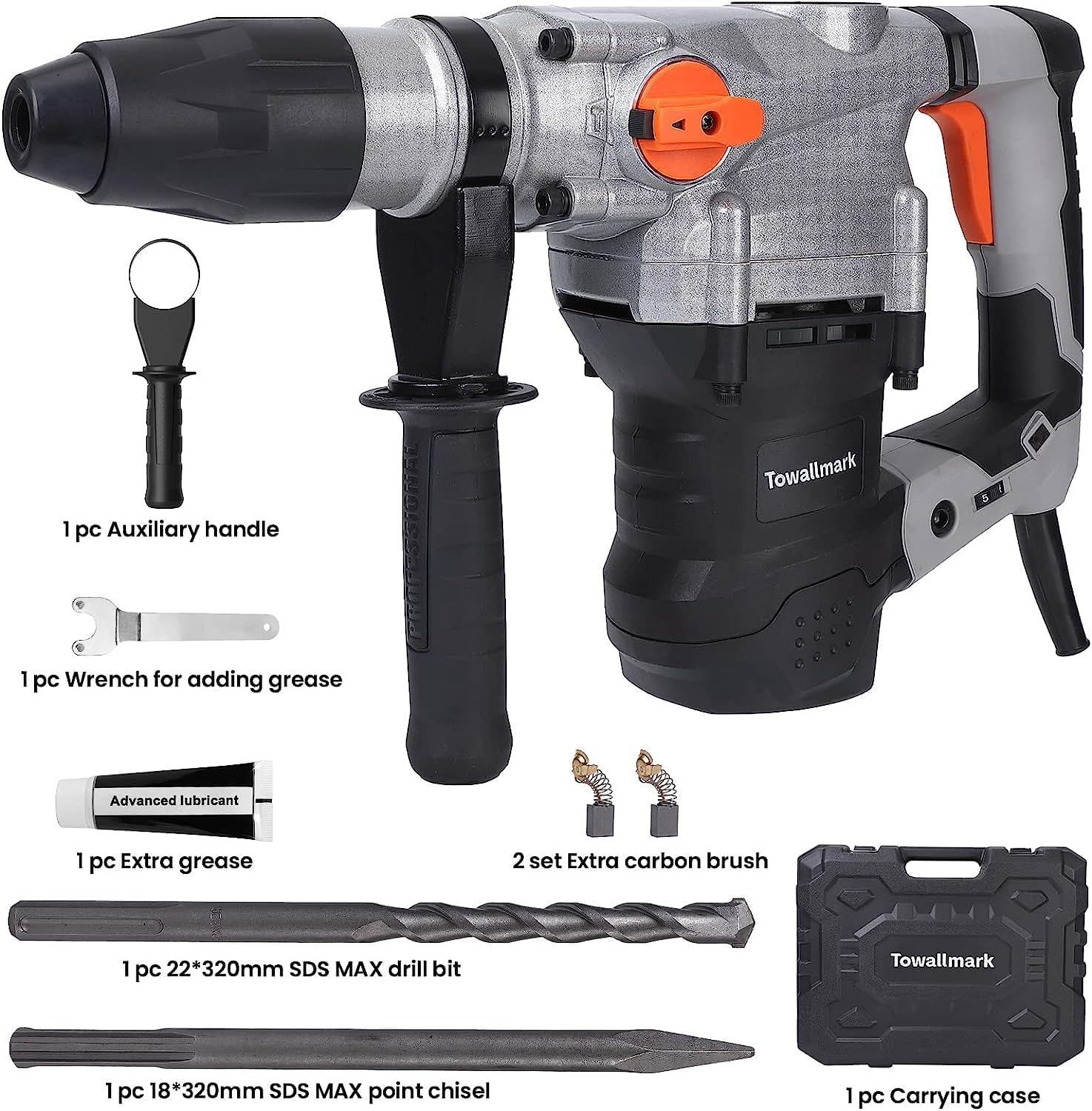 GARVEE 1600W SDS Max Demolition Jack Hammer Drill - 13 Amp Heavy Duty Electric Concrete Breaker with Point Chisel & Carrying Case - Ideal for Concrete Demolition, Pavement Breaking & Construction Projects