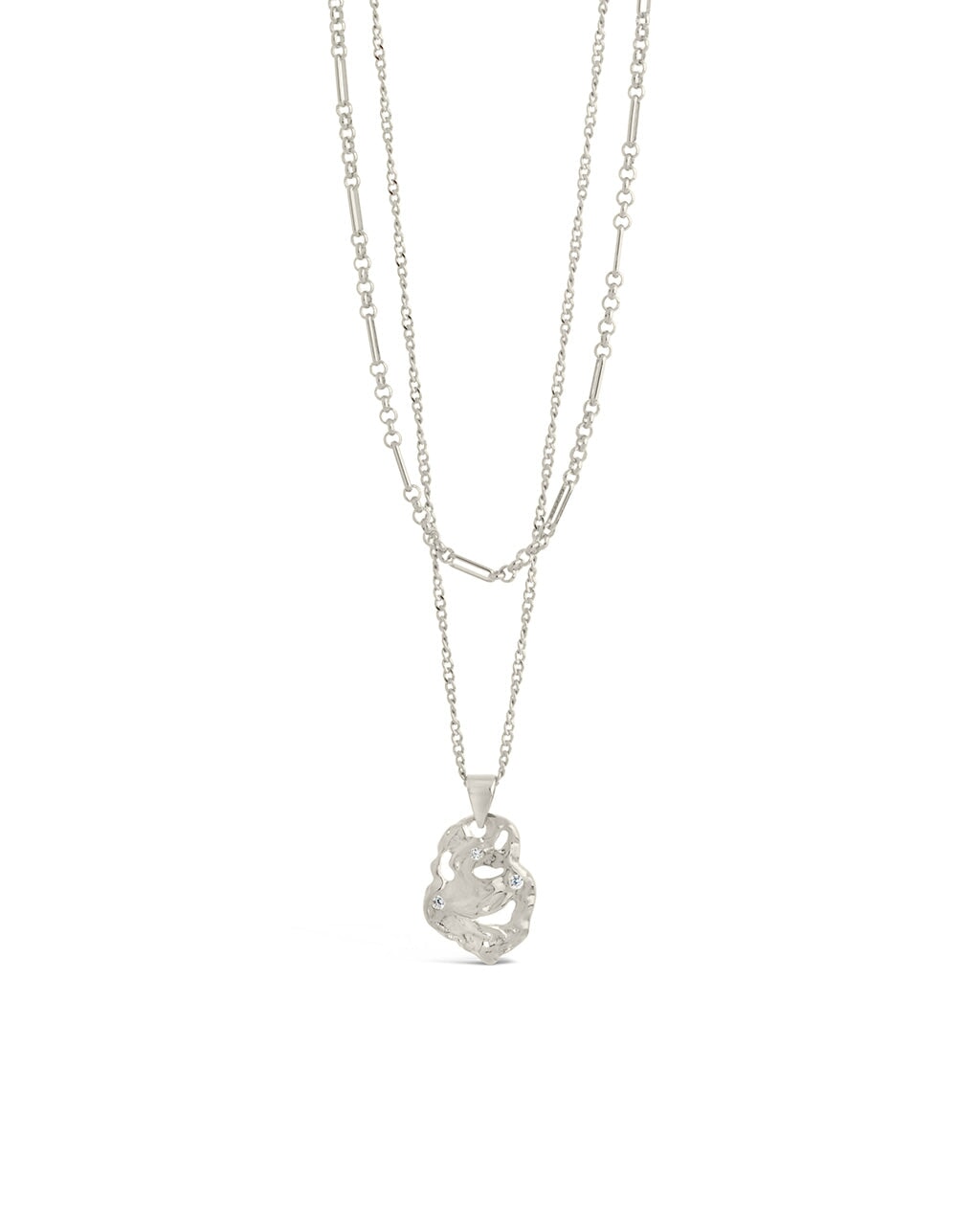 Roslyn CZ Molten Metal Charm Layered Necklace - Elegant Layered Pendant Jewelry for Women | Perfect for Date Night, Party & Everyday Wear