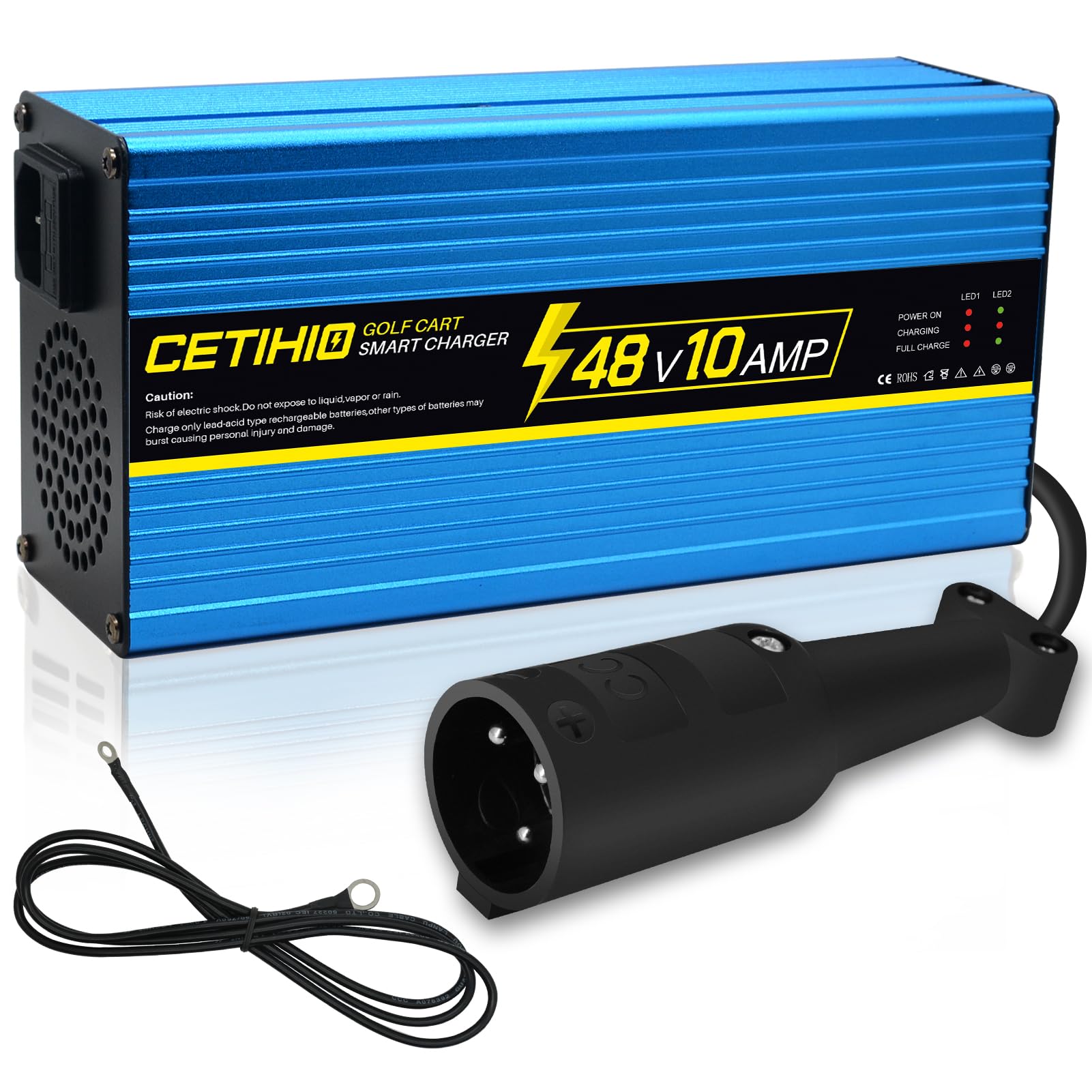 48V Golf Cart Battery Charger 10 AMP for Club Car DS & Precedent - Smart 48 Volt Charger with Trickle Mode & Round 3-Pin Plug - Fast 5-8 Hour Charge - Perfect for Golf Carts, Electric Vehicles & Outdoor Power Equipment