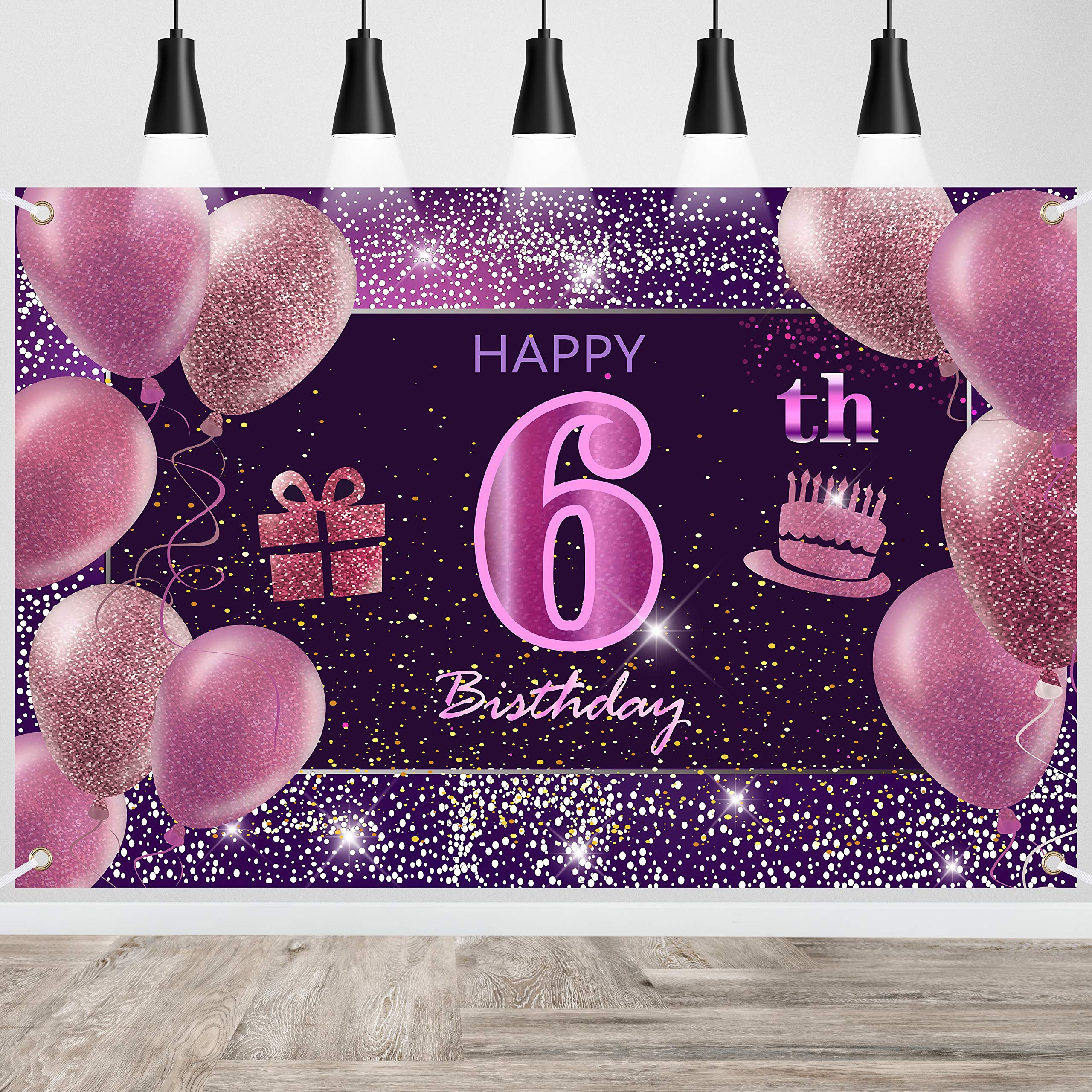 IMISI Pink Happy Birthday Banner & Backdrop - 6th Birthday Party Decorations for Girls & Women | Perfect for Birthday Celebrations, Photo Booths & Party Backdrops