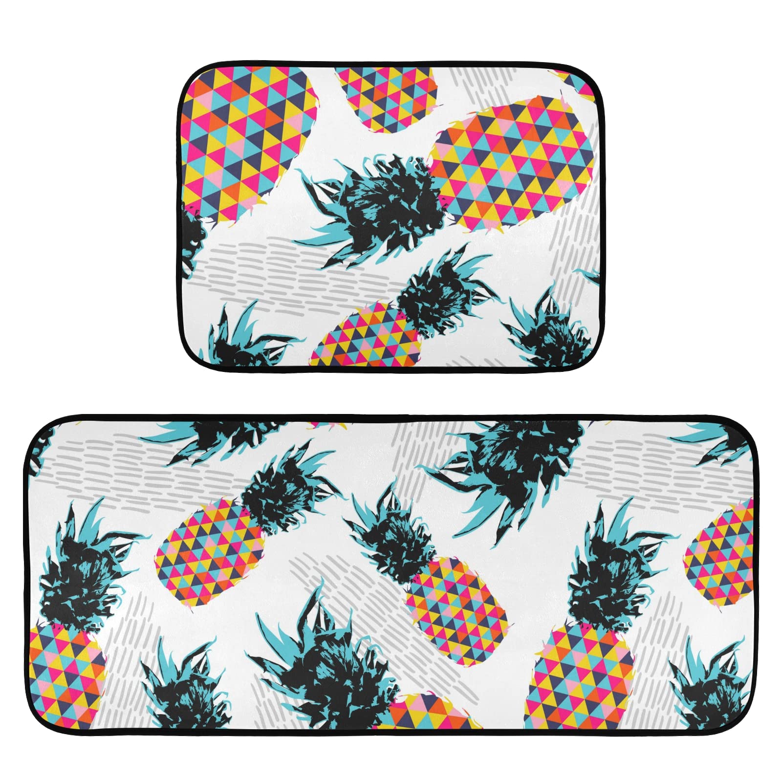 Anti-Fatigue Pineapple Geometric Kitchen Mat Set of 2 - Non-Slip Cushioned Foam Floor Mats, Washable Kitchen Rugs for Comfortable Standing - Perfect for Kitchens, Entryways, and Home Decor