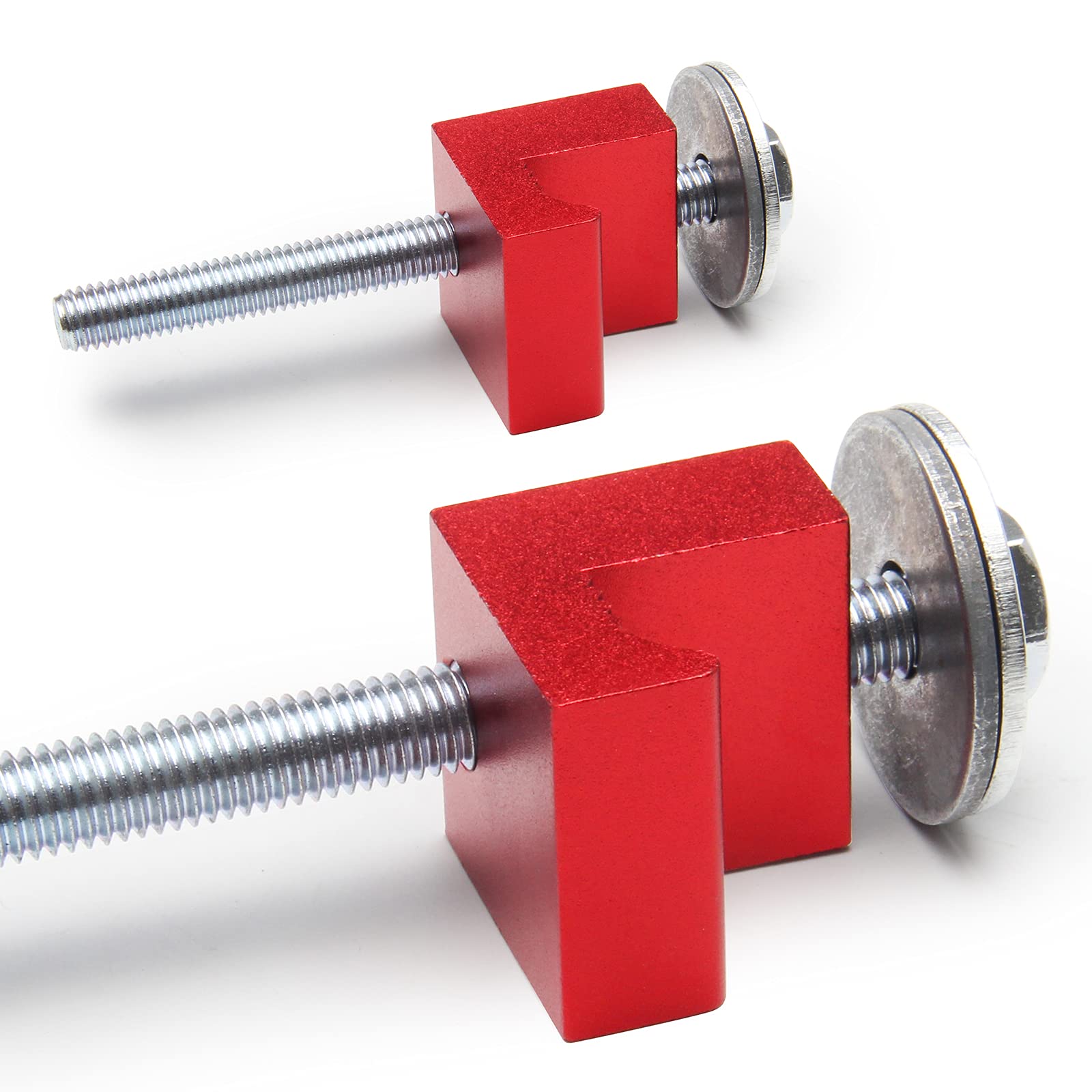 4 Pack No Drill Universal Truck Toolbox Mounting Kit - Heavy Duty Aluminum Alloy Tool Box Tie Down Straps with J Hooks for Secure Cargo Transport (Red) - Perfect for Pickup Trucks, Vans & Work Vehicles