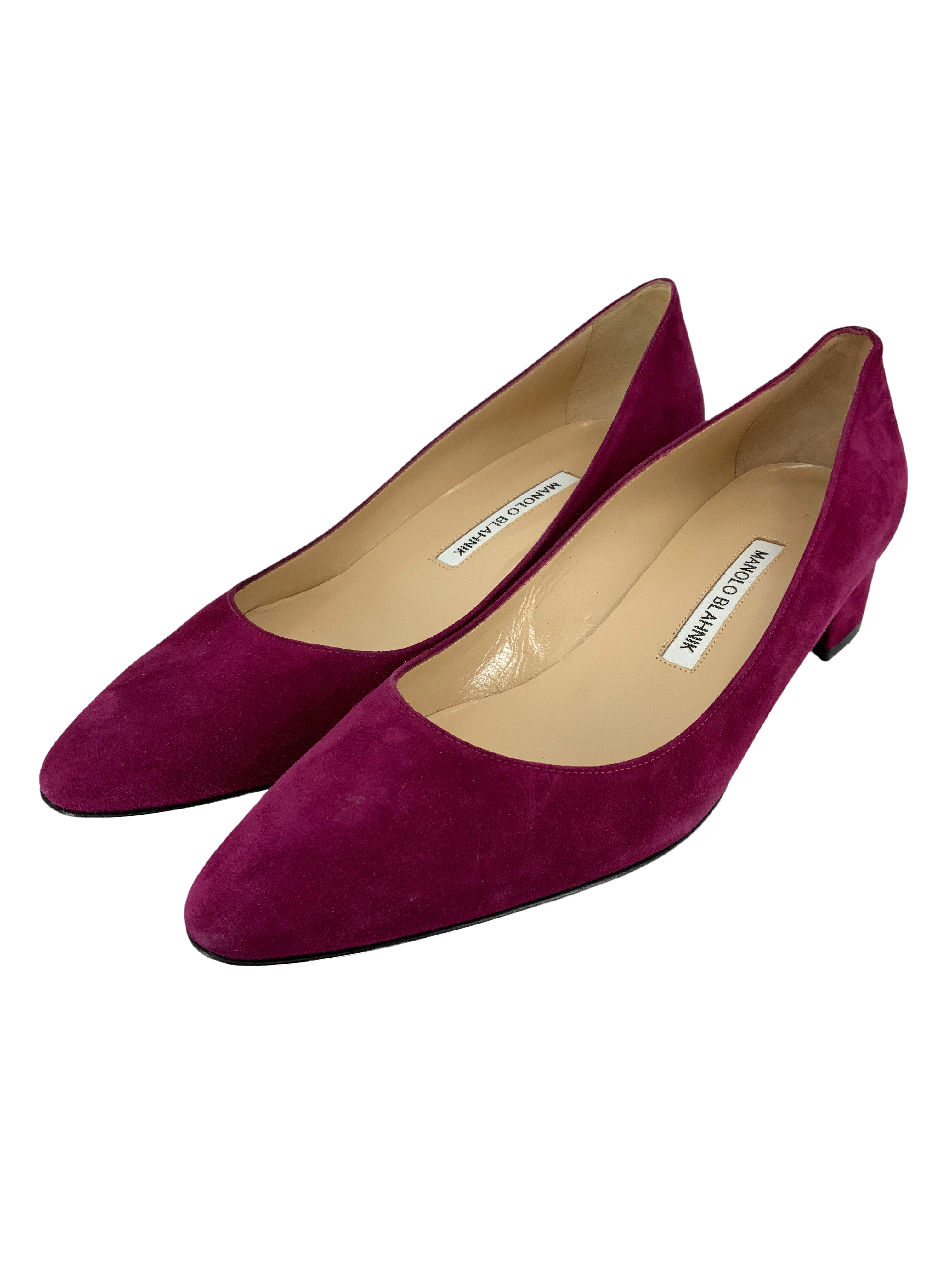 Manolo Blahnik Listony Block Heel Suede Pumps Size 9.5 - Elegant Women's Dress Shoes for Weddings, Parties & Office Wear