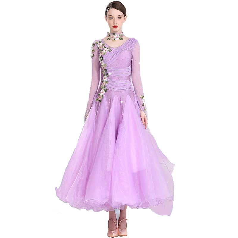 Professional Women's Ballroom Dance Dress - Salsa, Waltz, Standard Competition Costume | Elegant Embroidery Design for Latin & Social Dancing Performances