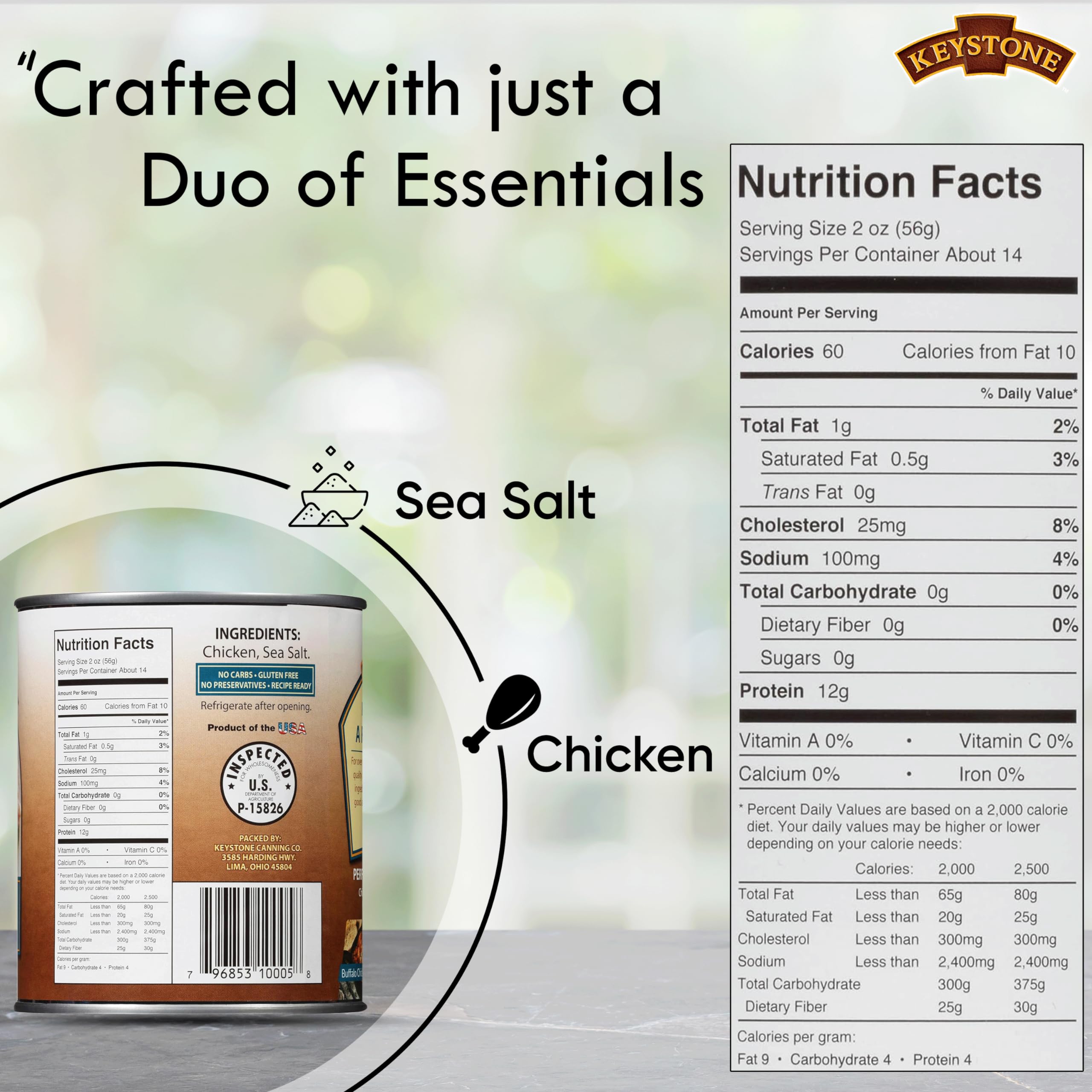 Keystone Meats All Natural Canned Chicken 28oz - Fully Cooked, High Protein, Shelf Stable Emergency Food - Ready to Eat, No Water Needed, No Preservatives, Gluten Free - Made in USA (Pack of 12) - Perfect for Camping, Emergency Preparedness & Quick Meals