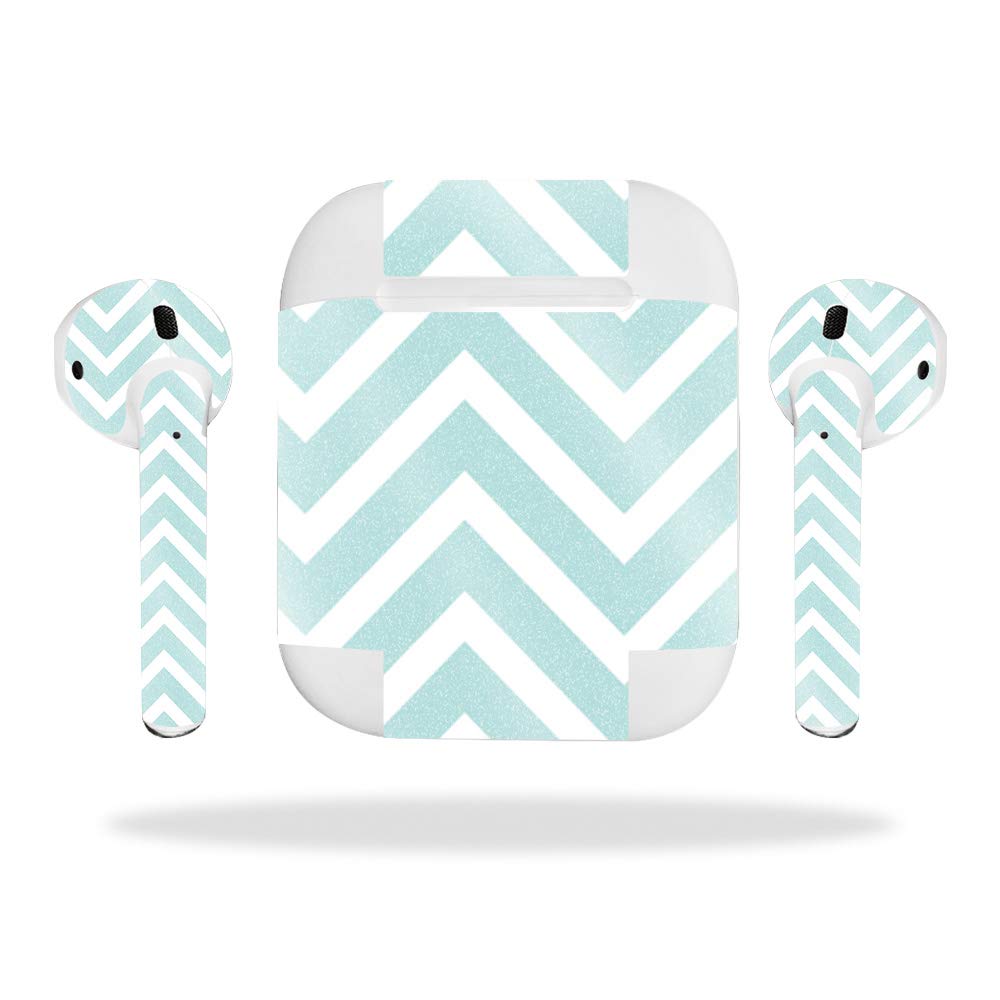 MightySkins Glossy Glitter Skin Cover for Apple AirPods Pro/3/2/1 - Aqua Chevron Design | Protective & Durable High-Gloss Glitter Case | Easy to Apply & Remove | Made in USA | Perfect for Daily Use, Gifts & Customization