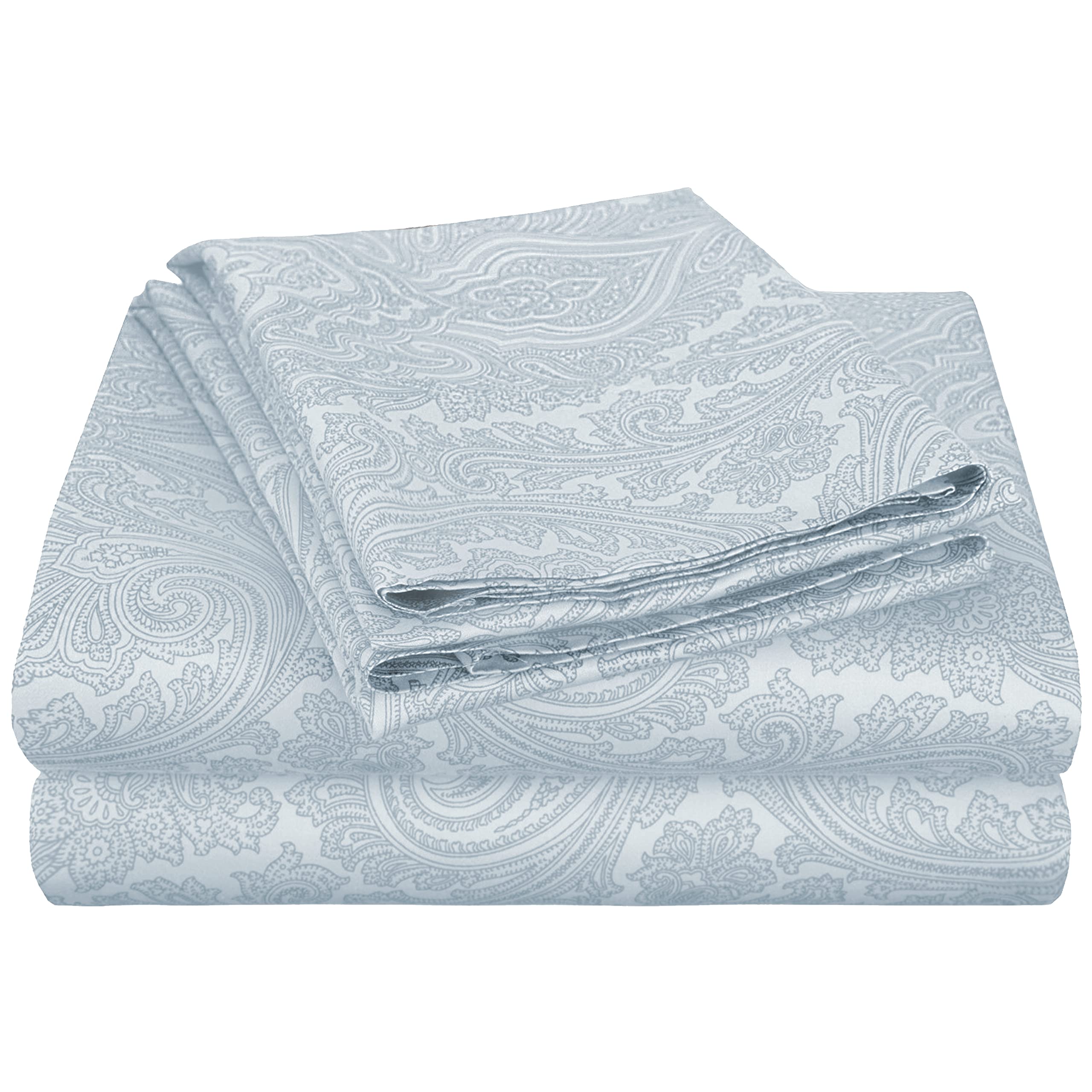 Premium Cotton Blend Soft & Breathable 2-Piece Twin Duvet Cover Set - Paisley Pattern in Elegant Blue | Perfect for Bedroom Decor, Guest Rooms & Dorm Essentials