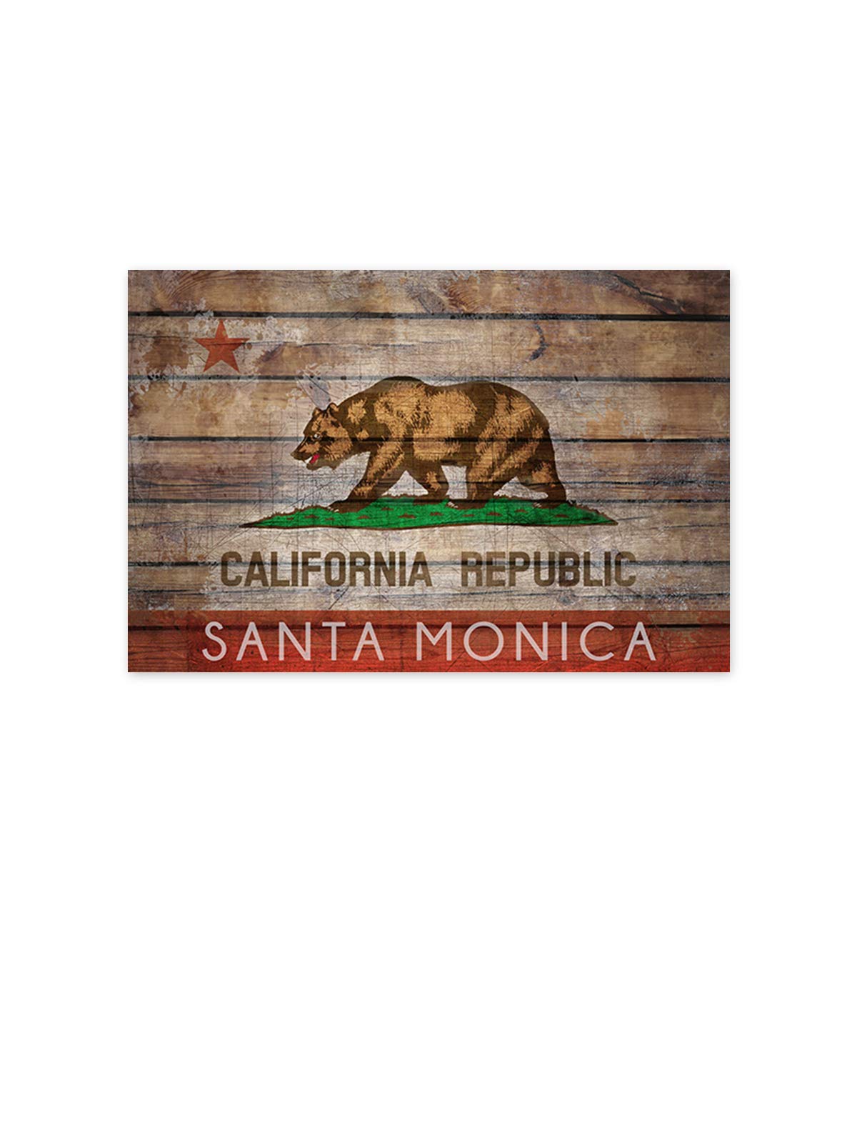 California Flag Wall Art - 8x12 Inch Santa Monica Poster, Bear Flag Printed Decor for Home & Office - Perfect for CA Lovers, Beach House & Western Style Room Decoration