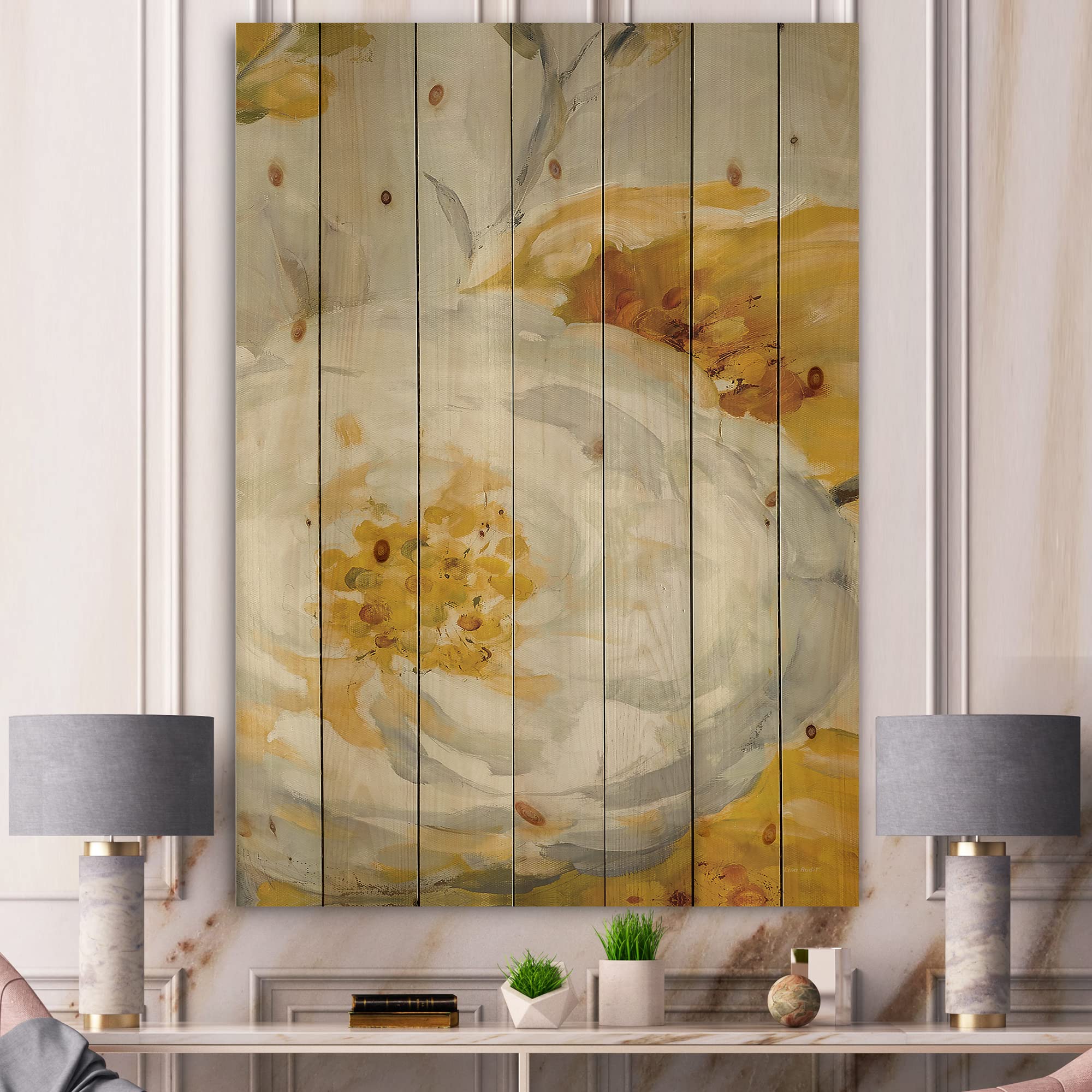 Sunshine Yellow Flower Farmhouse Wood Wall Decor - Orange Floral Wood Wall Art - Large Printed Pine Wood Panels for Living Room, Bedroom & Home Decor