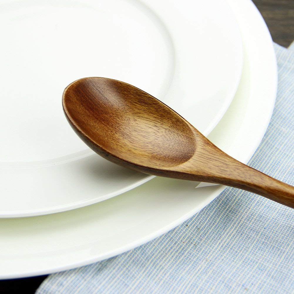 6-Pack Long Handle Wooden Spoons for Cooking, Mixing, Stirring - Ideal for Honey, Tea, Soda, Desserts & Nonstick Pots - Perfect for Kitchen, Baking & Coconut Bowls