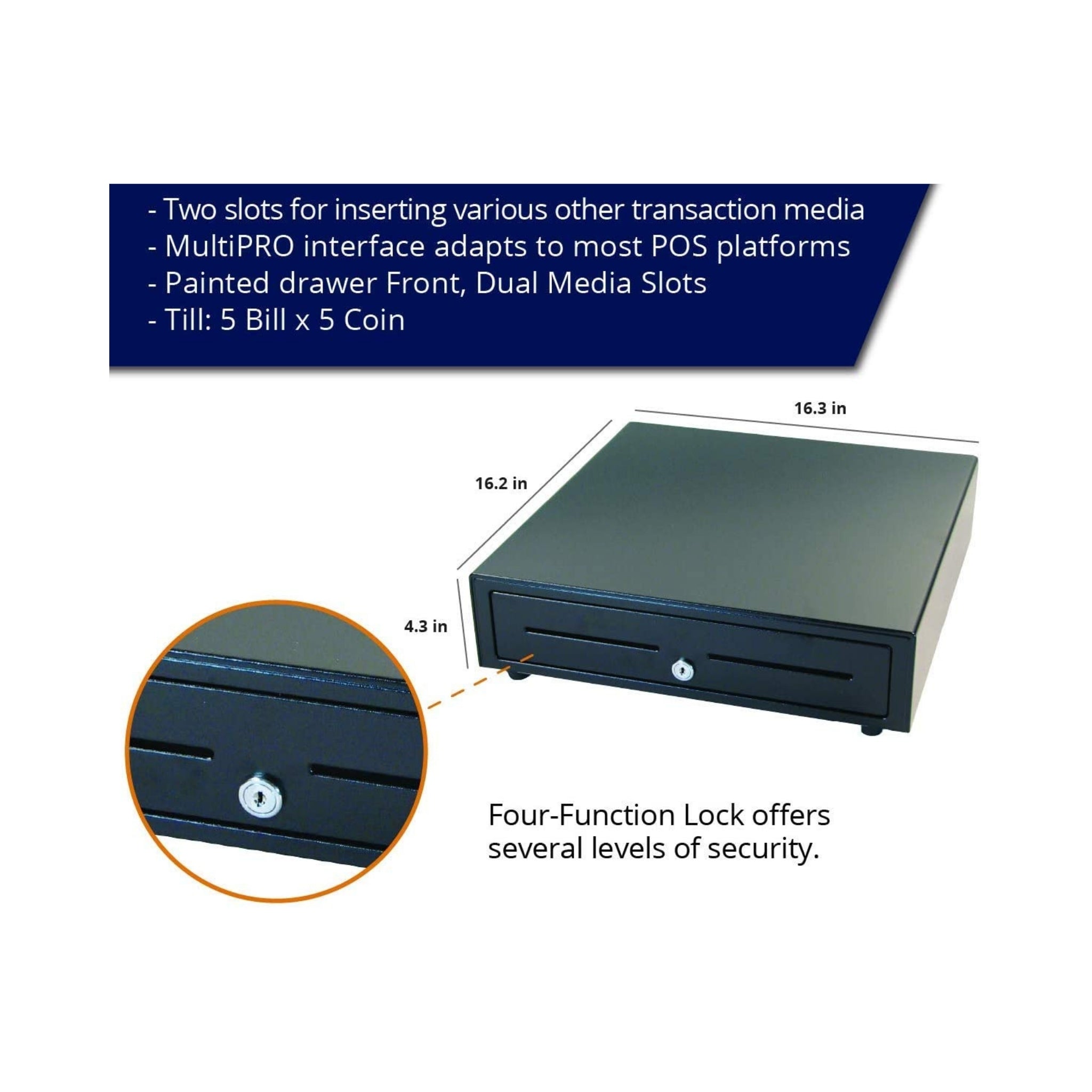 APG Vasario 1616 Dual Media Slot Cash Drawer with MultiPRO 24V Interface - Secure Cash Management for Retail Stores & POS Systems