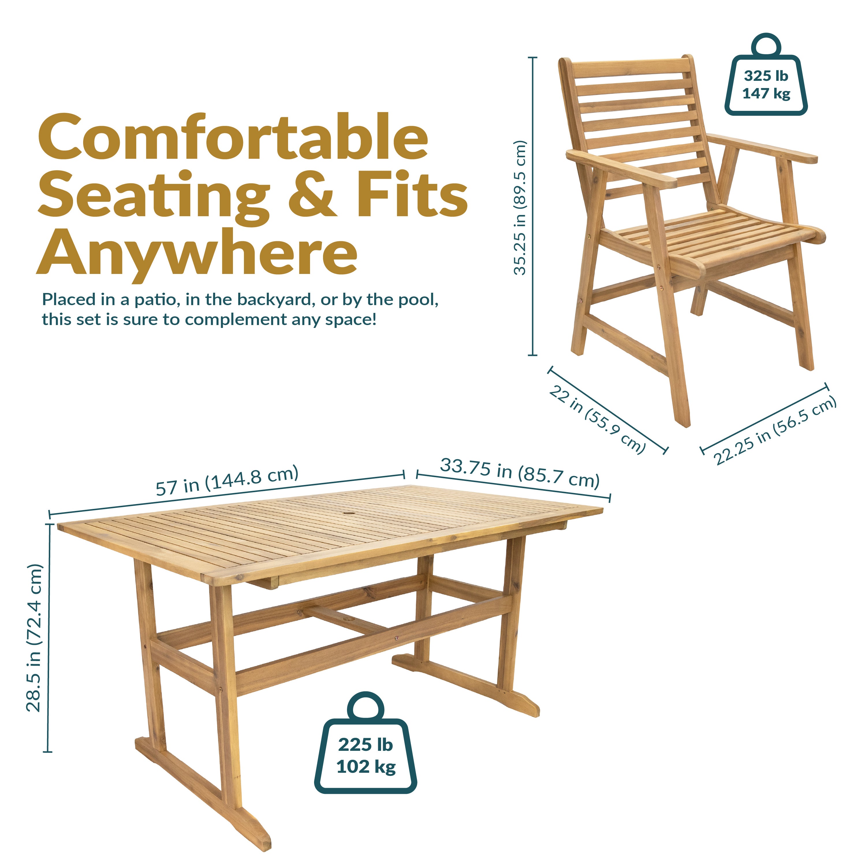 Sunnydaze Hatteras 7-Piece Outdoor Patio Dining Set with Umbrella Hole - Seats 6 People - Perfect for Backyard BBQs, Poolside Gatherings & Garden Parties