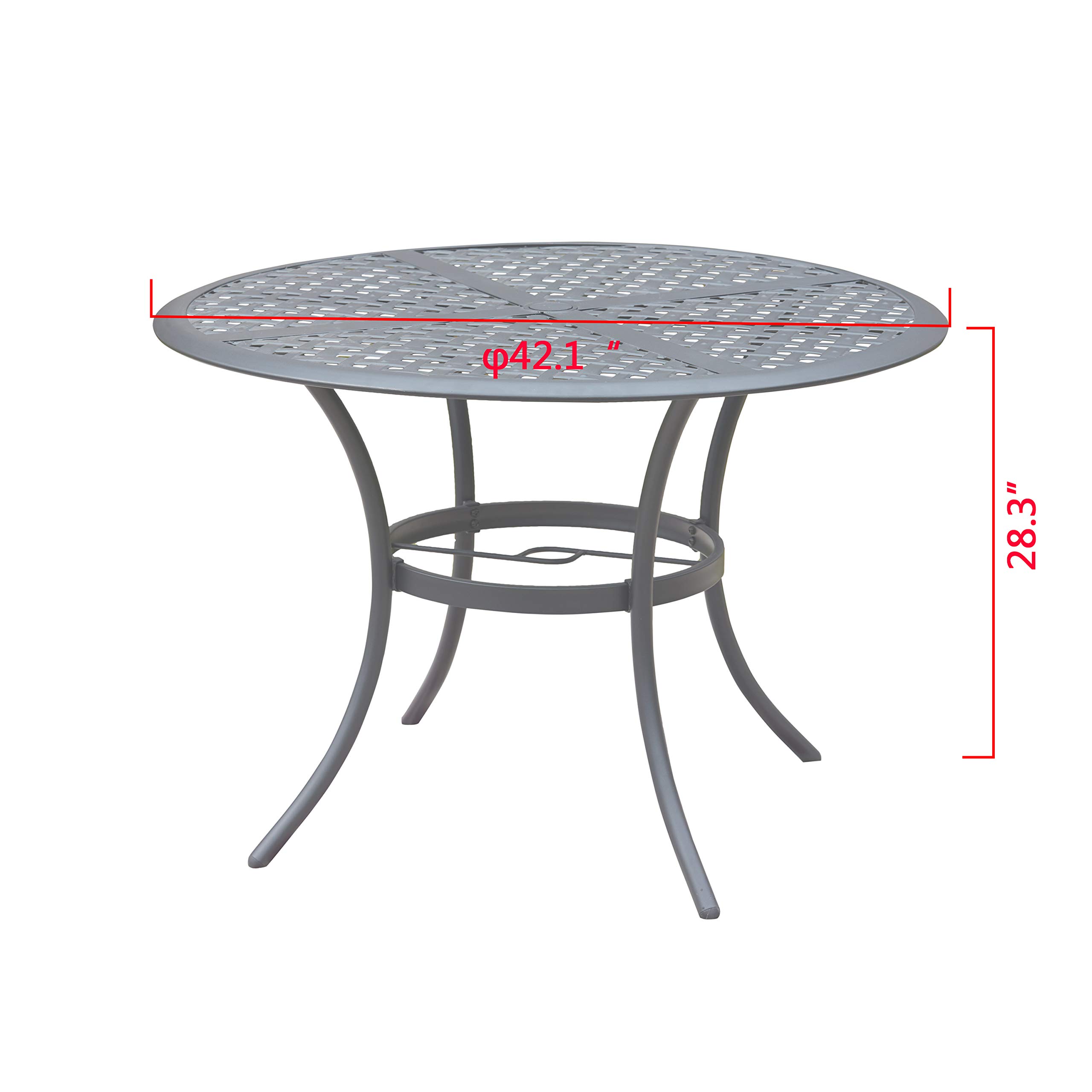 LOKATSE HOME 42.1 Inch Outdoor Patio Bistro Metal Wrought Iron Round Dining Table with Umbrella Hole - Black for Garden, Backyard, Poolside & Restaurant Use