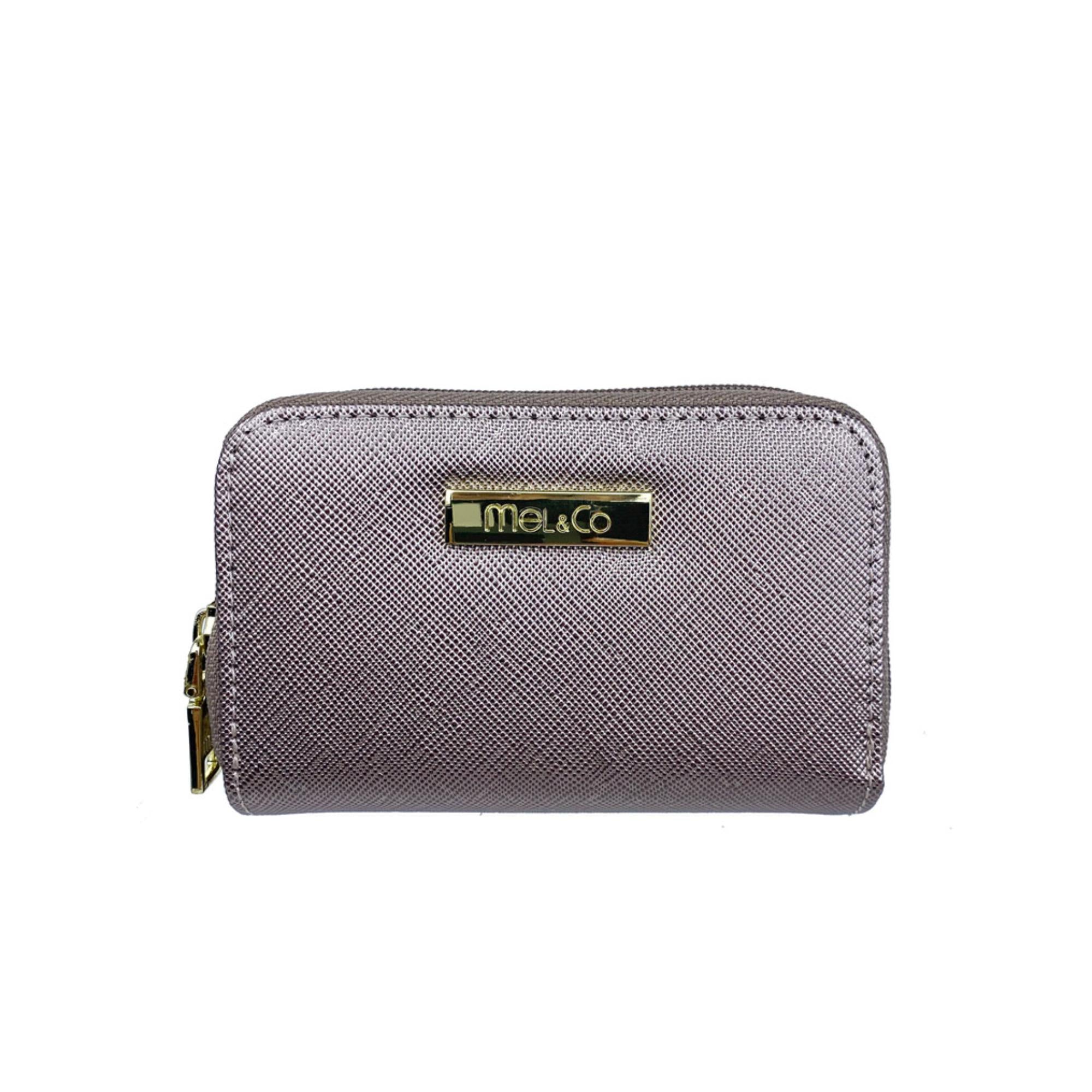 Mel&Co Saffiano Leatherette Double Zipper Pouch with Key Clips - Waterproof Travel Organizer for Wallet, Keys & Small Essentials - Perfect for Office, Gym & Daily Use