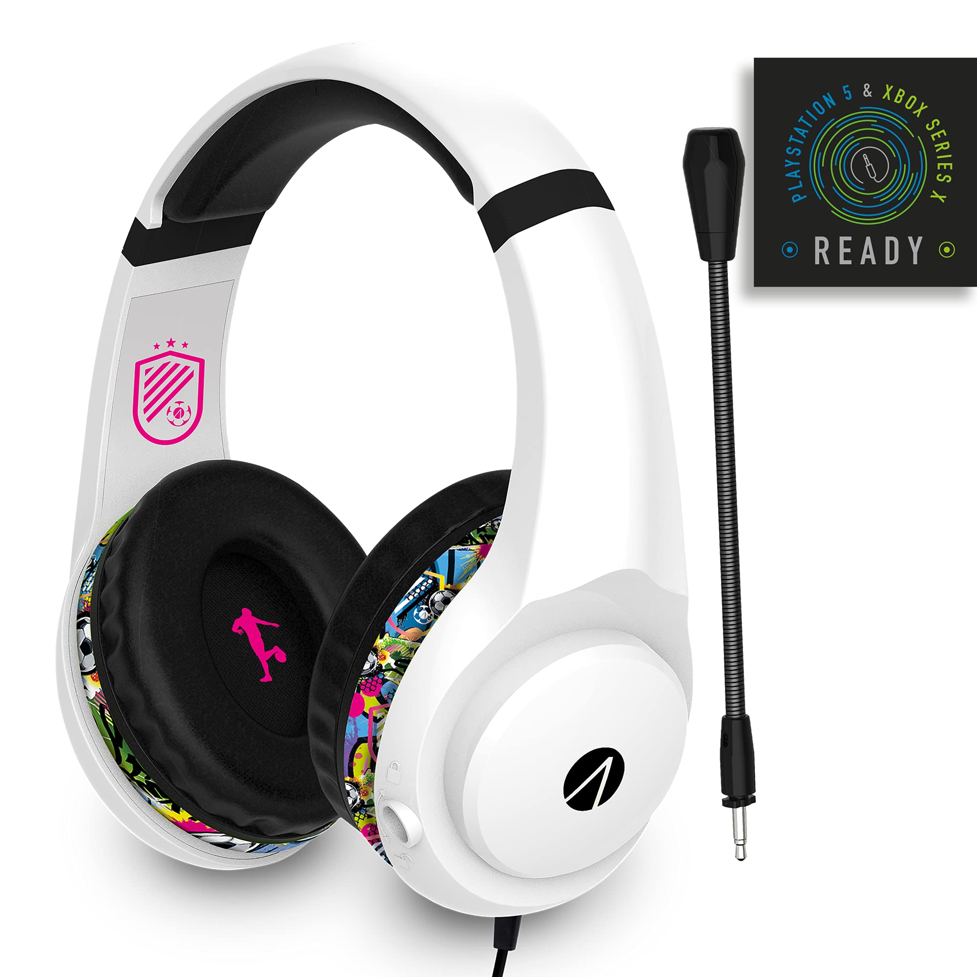 Wireless Gaming Headset with Stand - Noise Cancelling Mic, Comfortable Ear Cushions for PC/PS5/Xbox (White & Black Graffiti Design) - Perfect for Esports, Streaming & Late-Night Gaming Sessions