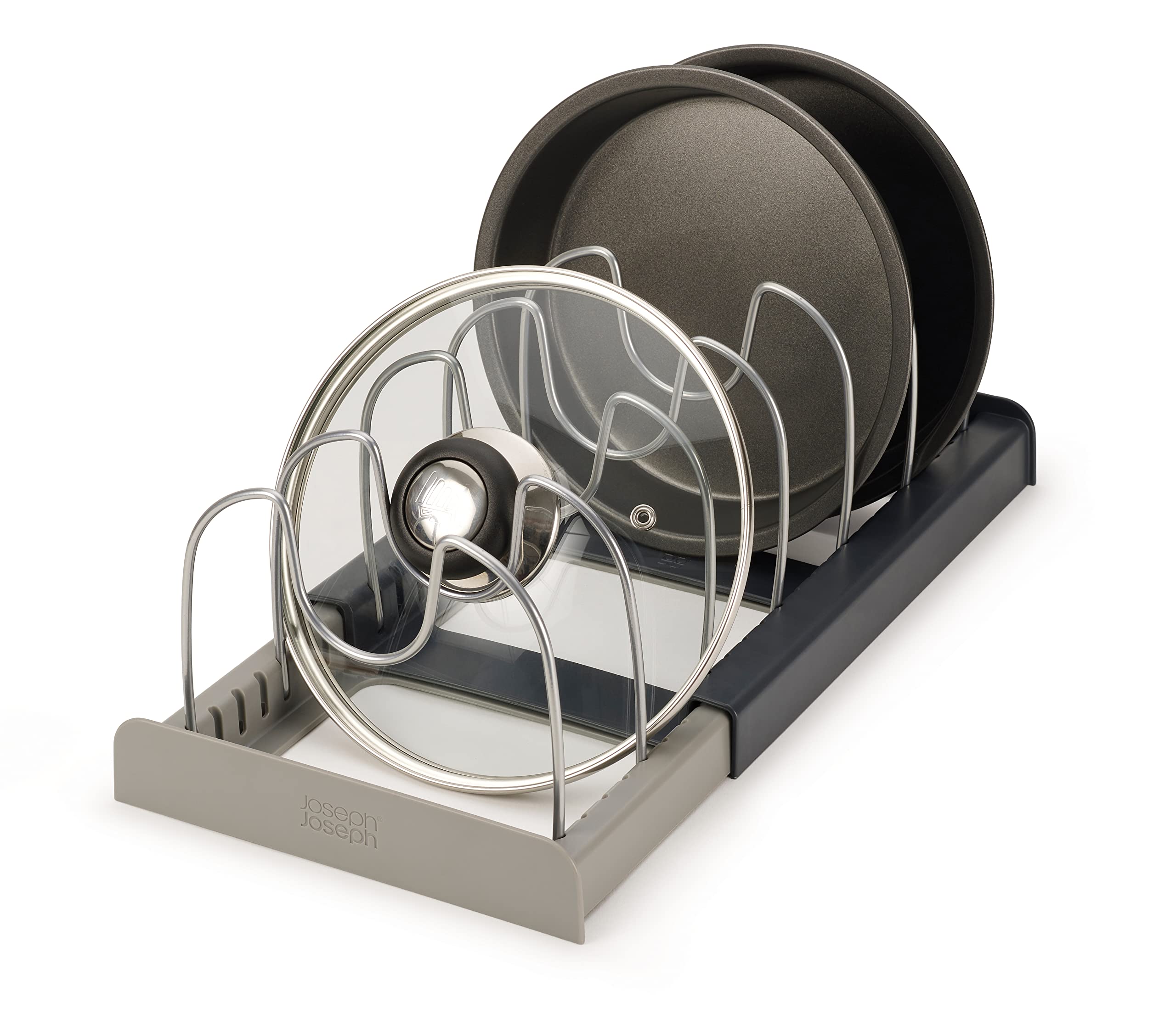 Joseph Joseph DrawerStore Expanding Cookware Organizer - Space Saving Kitchen Storage for Pan Lids, Baking Trays & Cutting Boards (Grey) - Perfect for Drawer, Cabinet & Pantry Organization