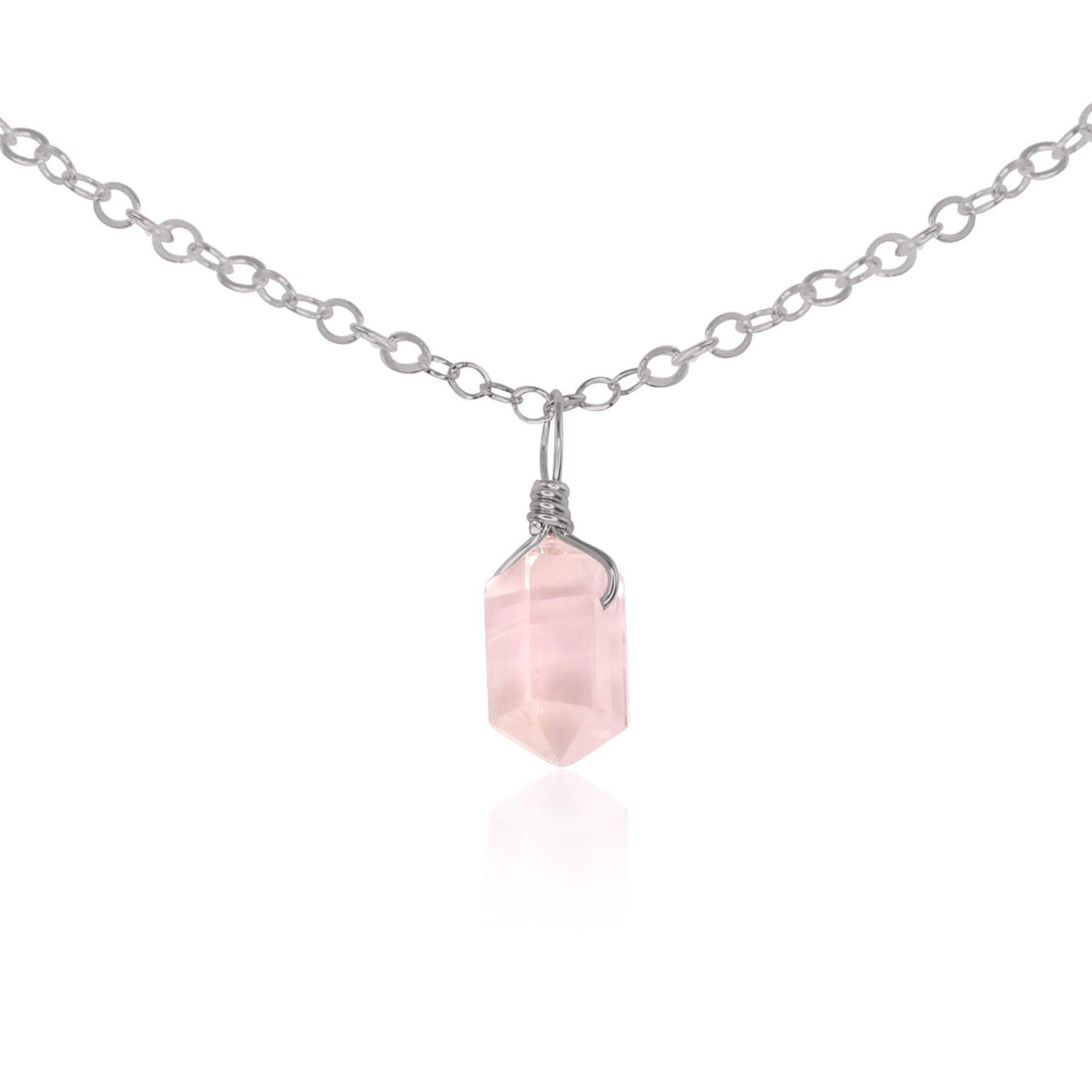 Rose Quartz Mini Double Terminated Crystal Point Pendant Choker Necklace - Natural Healing Stone Jewelry for Women, Spiritual Gift, Boho Chic Accessory for Meditation, Yoga & Energy Healing