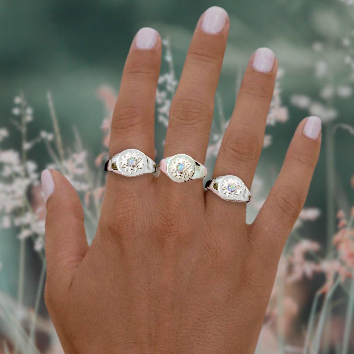 Laihas Intricate Vera May Sterling Silver Signet Ring with Genuine Opal - Elegant Jewelry for Women, Perfect for Weddings, Parties & Everyday Wear