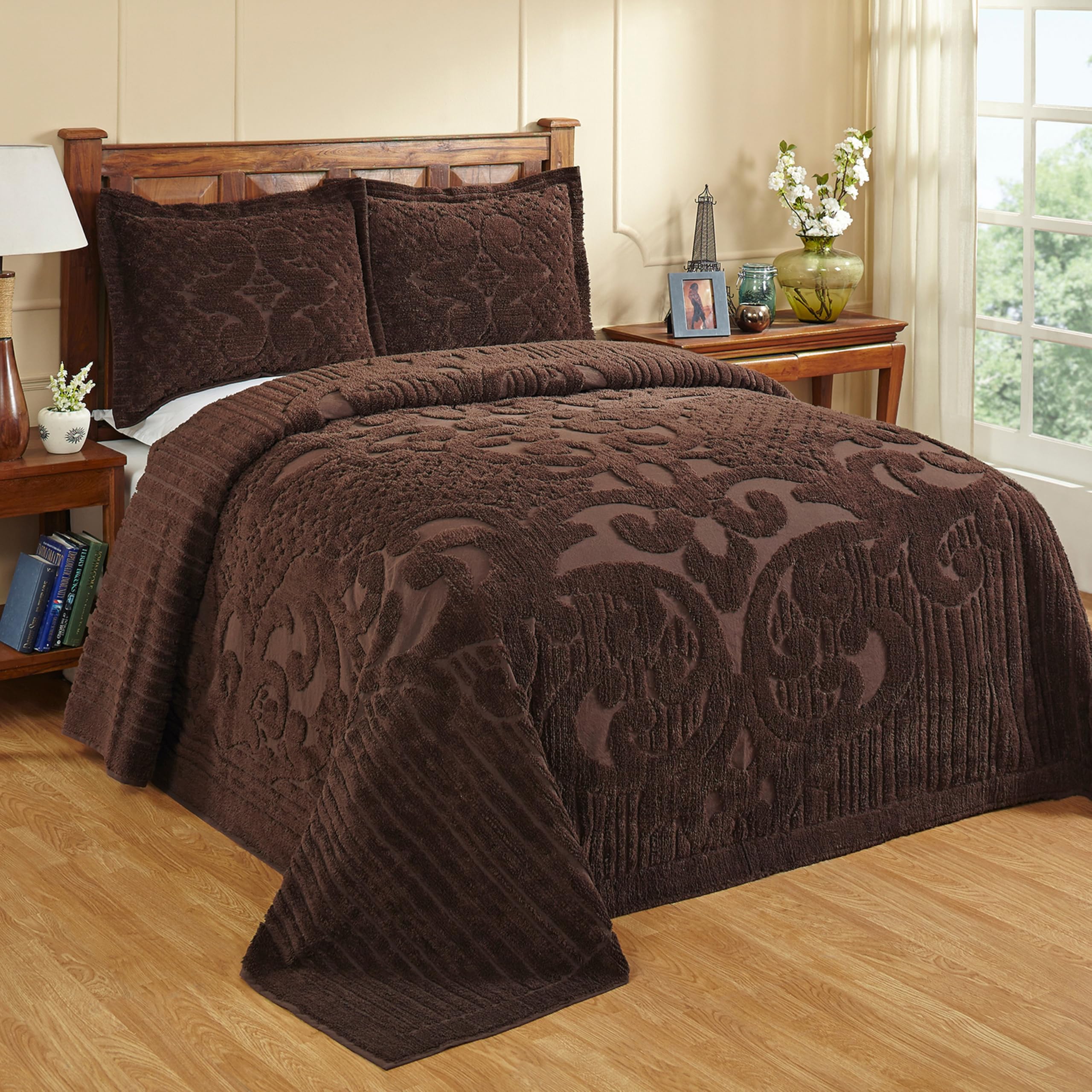 Better Trends 3-Piece 100% Cotton Chenille Bedspread Set - King Size (120