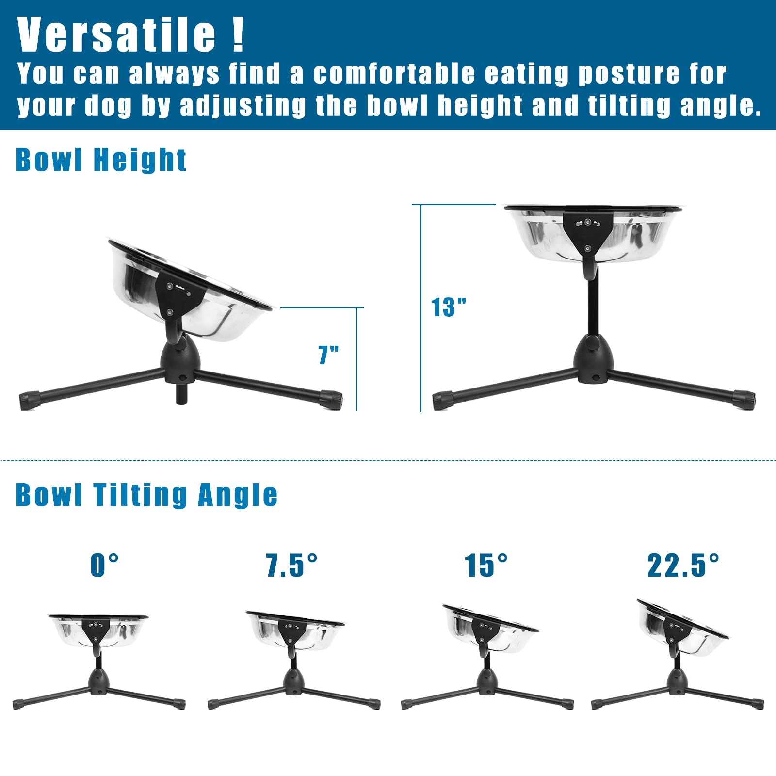 Adjustable Elevated Dog Bowl Stand with Non-Slip Base - 3L Stainless Steel Raised Food & Water Bowl for Large Dogs (60-100 lbs) - Perfect for Joint Health, Digestion & Mess-Free Feeding