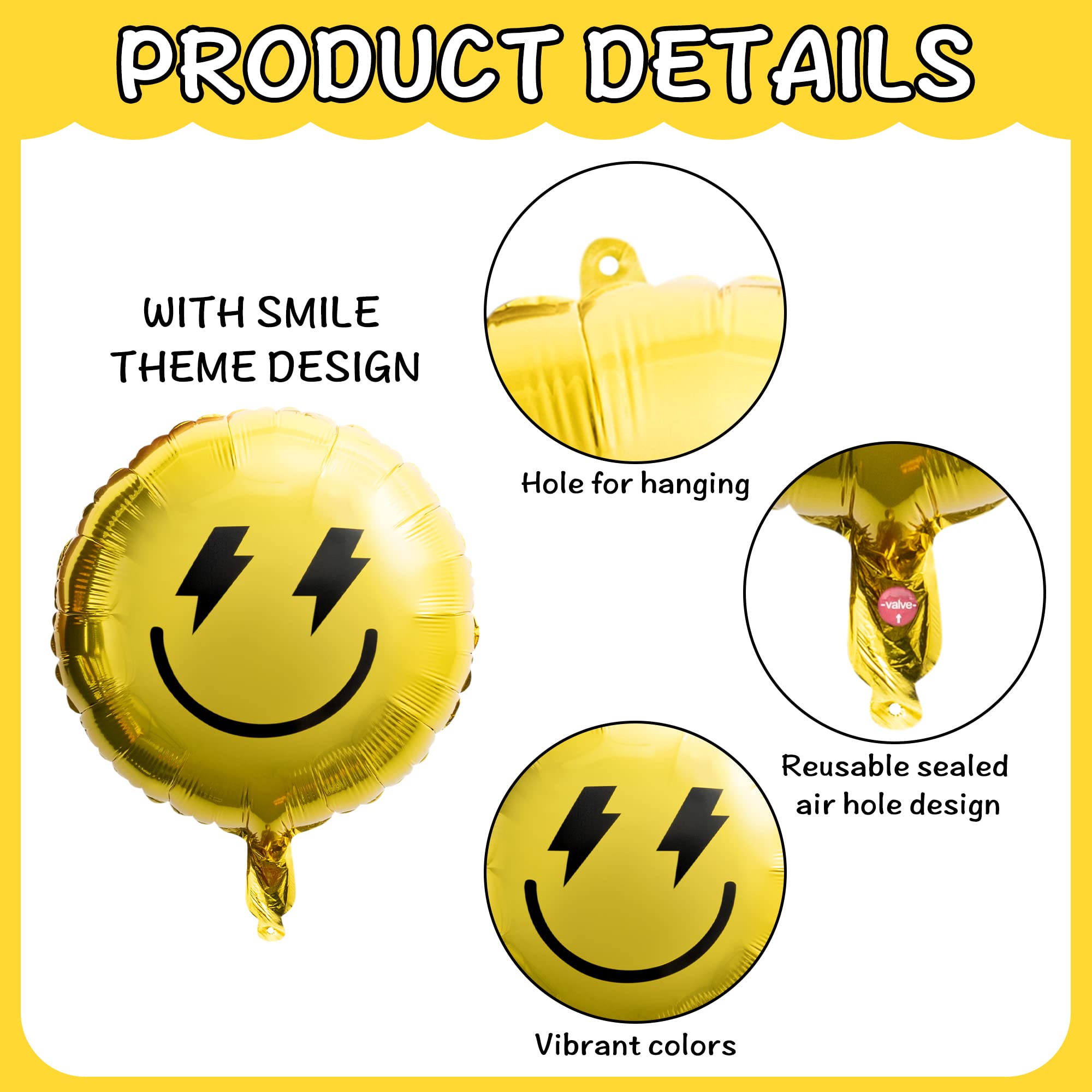 8PCS 18 Inch Smile Face Checkered Helium Balloons - Yellow Happy Birthday Party Decorations, Wedding & Baby Shower Supplies - Perfect for Indoor/Outdoor Events, Photo Backdrops & Celebration Decor