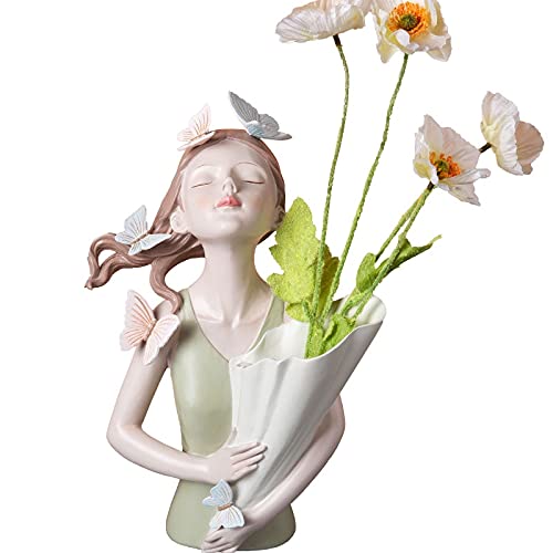 Modern Resin Bouquet Girl Sculpture - Cute Creative Flower Arrangement Statue for Home & Office Decor | Perfect for Desk, Shelf & Gift Giving