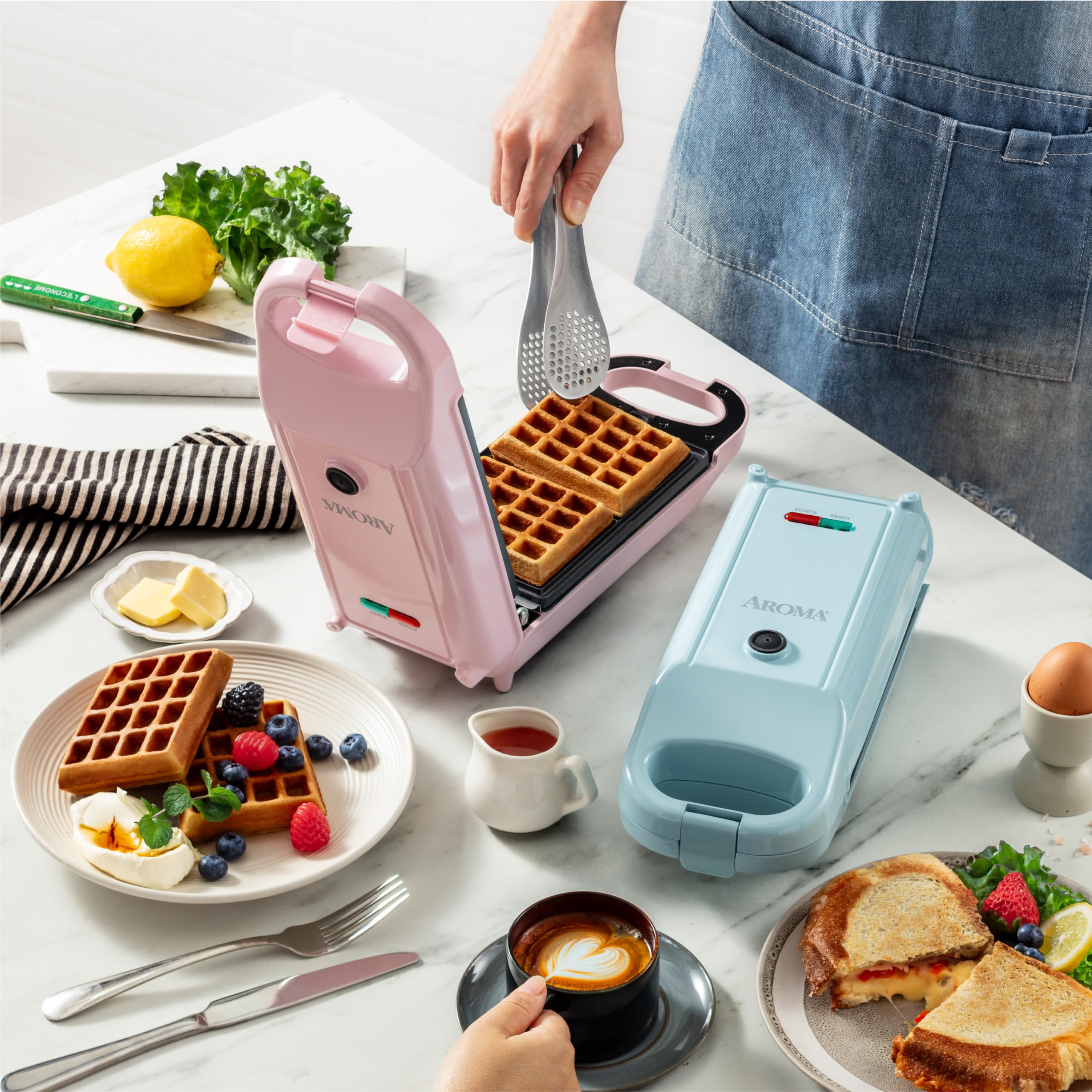 AROMA® 3-in-1 Swap & Flip Waffle Maker with Removable Plates - Panini Press, Mini Donut Maker & Waffle Iron for Breakfast, Snacks & Party Treats - Perfect for Home, Office & Camping Use