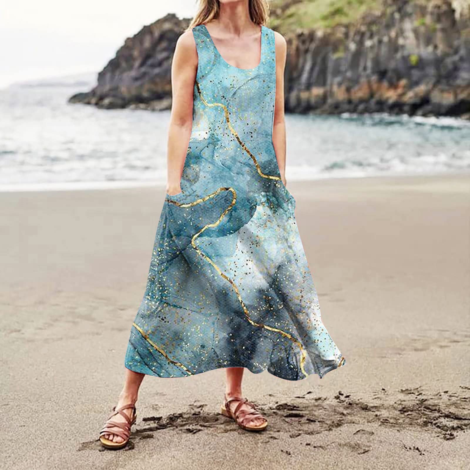 Plus Size Summer Dresses for Women - Sleeveless Casual Maxi Sundress with Pockets | Flowy Loose Fit Beach Dress & Vacation Outfit