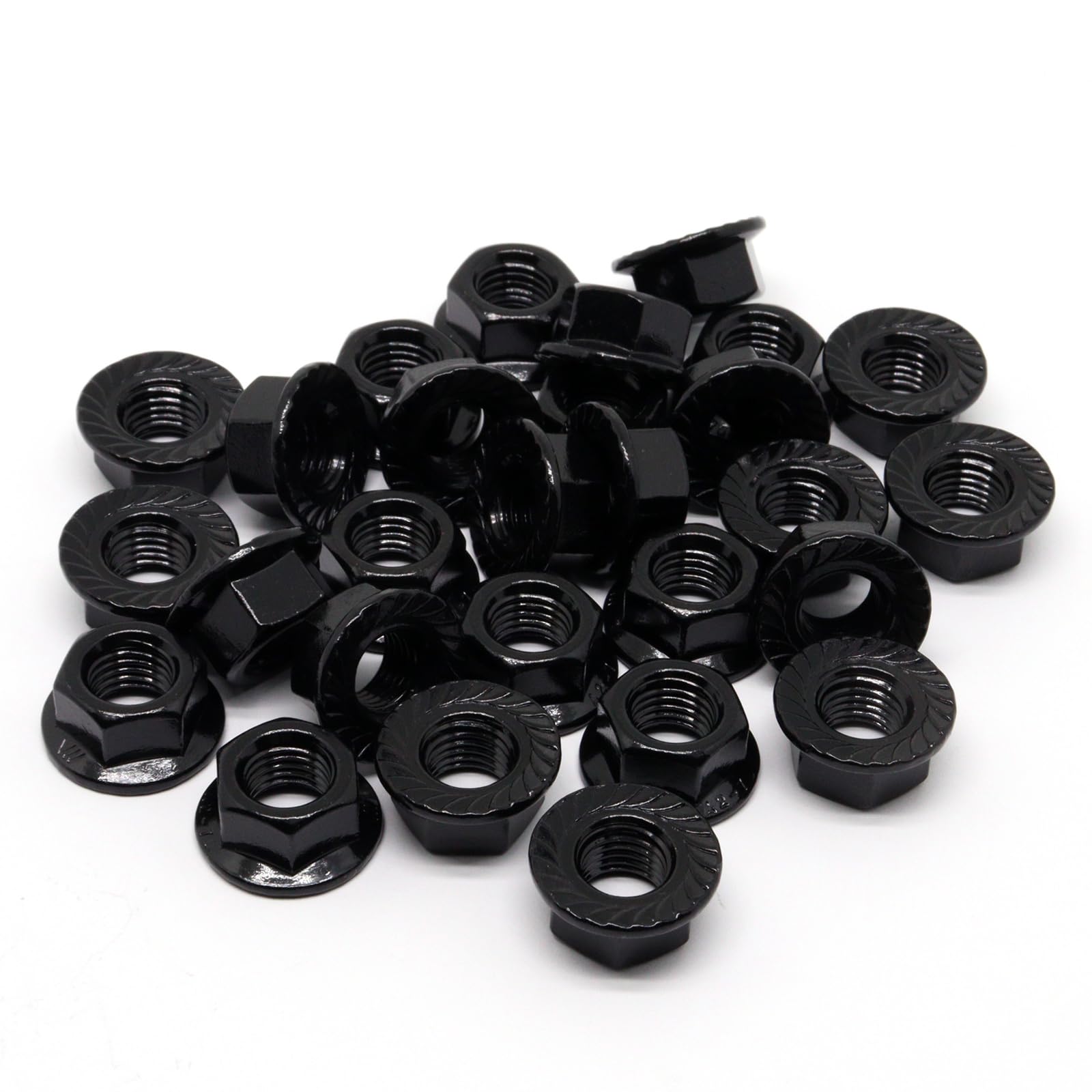 **30PCS M10 x 1.25mm 304 Stainless Steel Serrated Flange Hex Nuts - Black, Bright Finish - for Automotive, Machinery & DIY Projects**