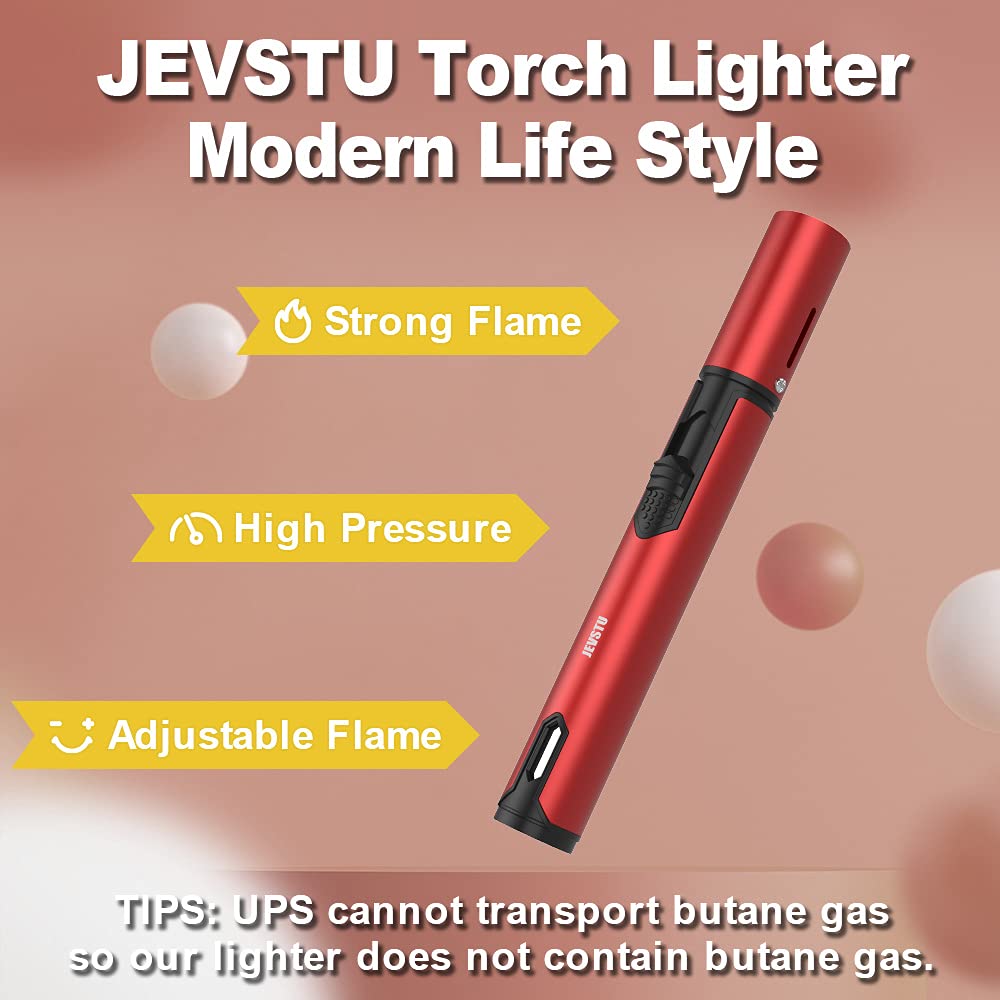 Refillable Butane Torch Lighter - 6 Inch Adjustable Jet Flame Pen Lighter for BBQ, Grilling, Candle Making, Camping & DIY Projects (Gas Not Included) - Red