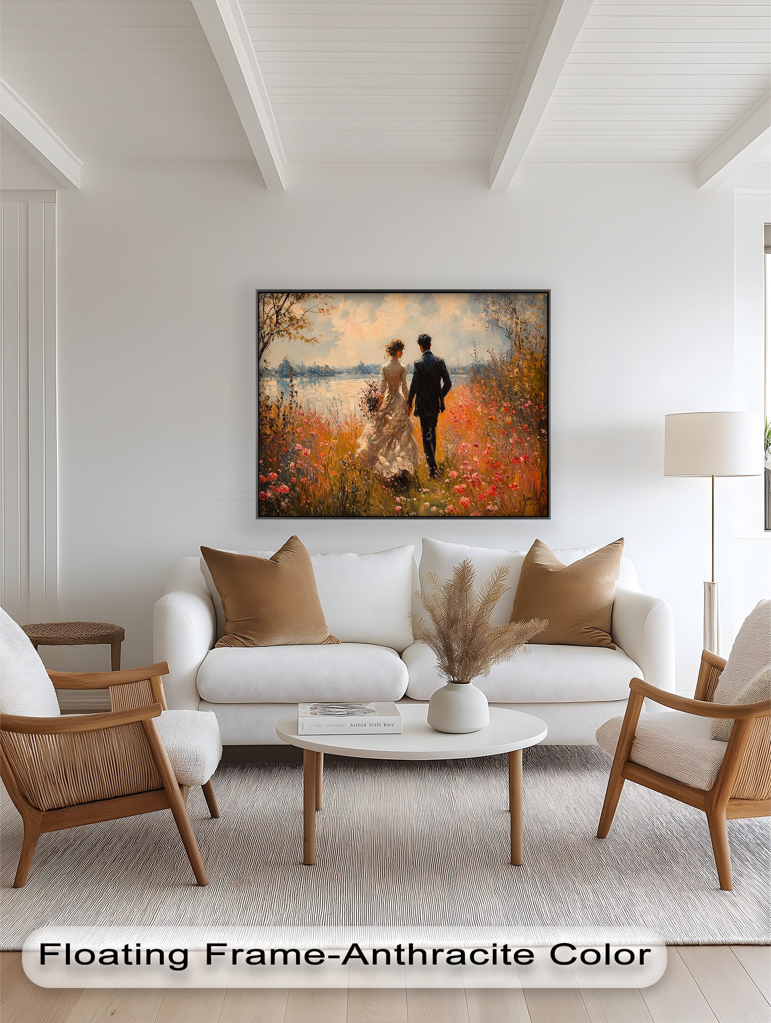 Impressionist Couple in Blooming Field Oil Painting - Romantic Wall Art for Living Room, Bedroom Decor - Perfect Gift for Anniversaries & Weddings
