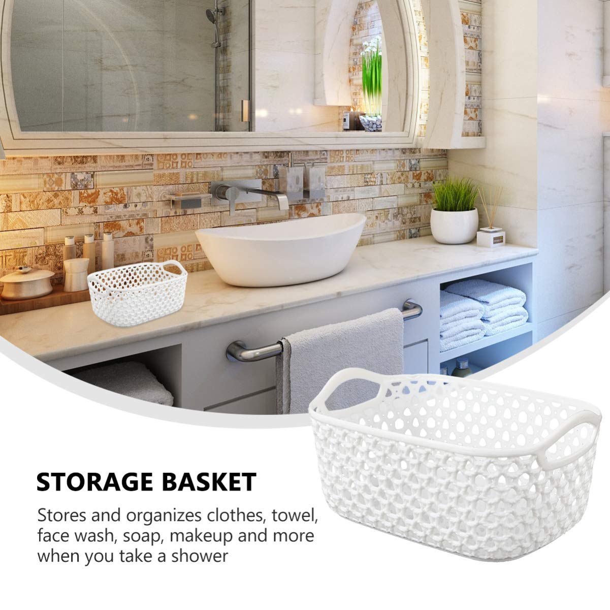 5-Piece Plastic Storage Baskets Set - Desktop & Home Organization for Kitchen, Bathroom, Clothes | Space-Saving Multipurpose Storage Containers for Office, Bedroom, and Dorm Room Organization