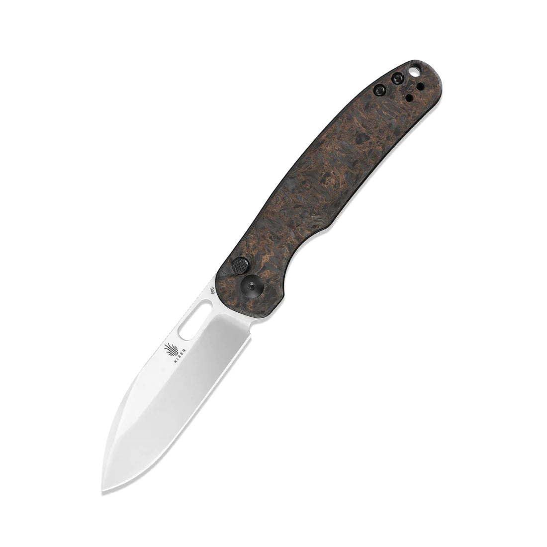 Kizer HIC CUP Ki3606A1 Folding Pocket Knife - S35VN Stonewashed Blade, Dark Gold Carbon Fiber Handle, Button Lock Mechanism - Perfect for EDC, Camping & Outdoor Activities