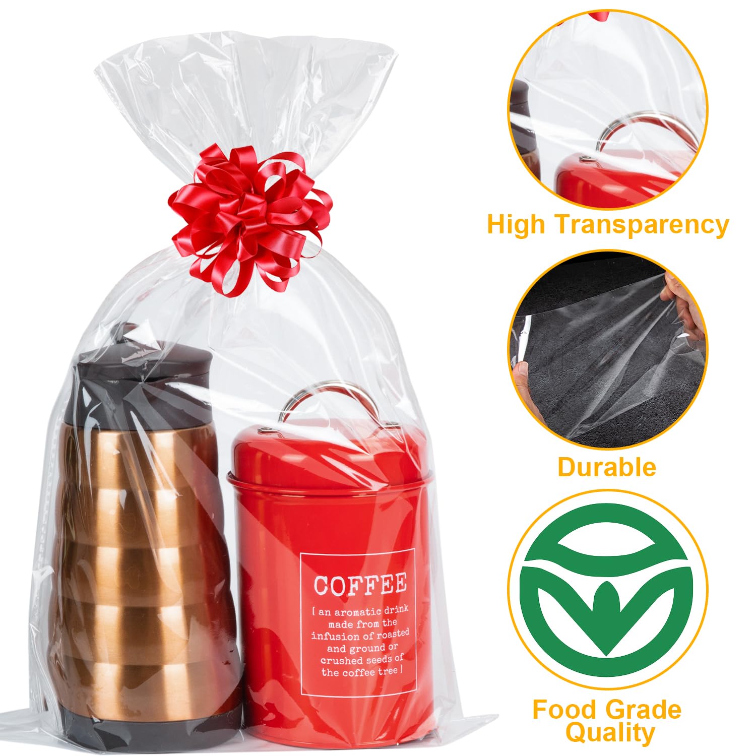 20pcs 12x18 Inch Clear Cellophane Gift Bags for Cookies, Candies & Party Favors - Large Plastic Treat Bags for Gift Baskets, Wedding Favors & Holiday Packaging (Perfect for Christmas, Birthday & Baby Shower Gifts)
