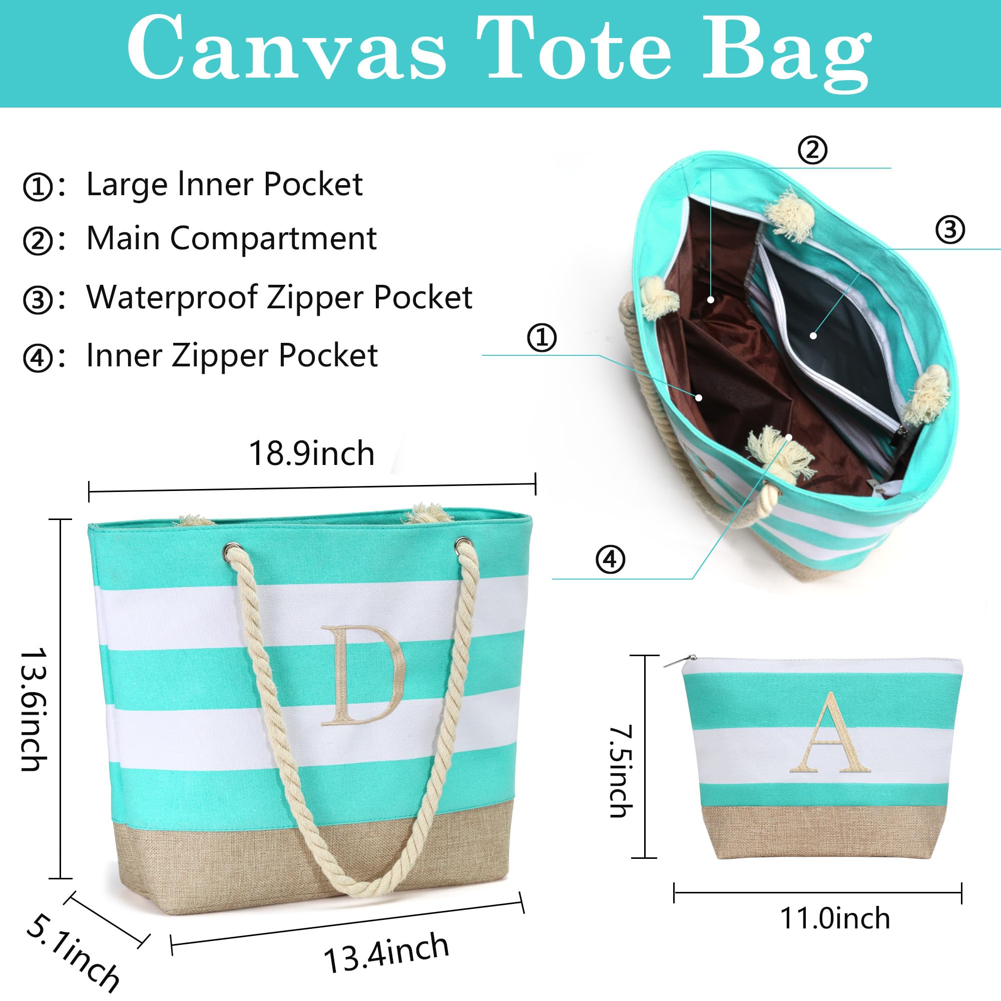 YOOLIFE Waterproof Beach Tote Bag for Women - Large Canvas Travel Bag with Zipper, Pool & Beach Essentials Organizer | Perfect for Vacation, Swimming, Summer Outings & Birthday Gifts