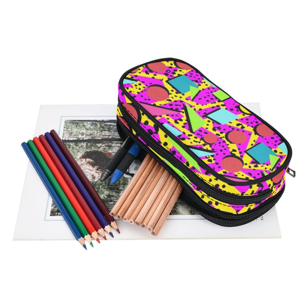 ANANGTEE Neon Pencil Case - Large Capacity Canvas School Supplies for Boys, Girls & Teens - Retro 80s 90s Pink Rainbow Zipper Pouch - Office Desk Organizer & Soft Pen Holder - Perfect for School, Work & Travel Accessories