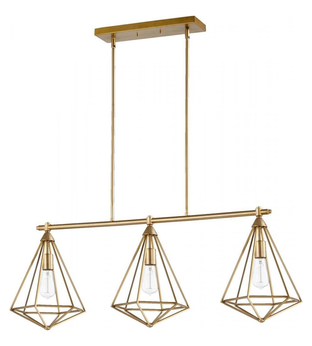 Bennett 3Lt Island Aged Brass - Vintage Style Brass Light Fixture for Coastal Home Decor, Farmhouse Lighting, Restaurant & Cafe Ambiance