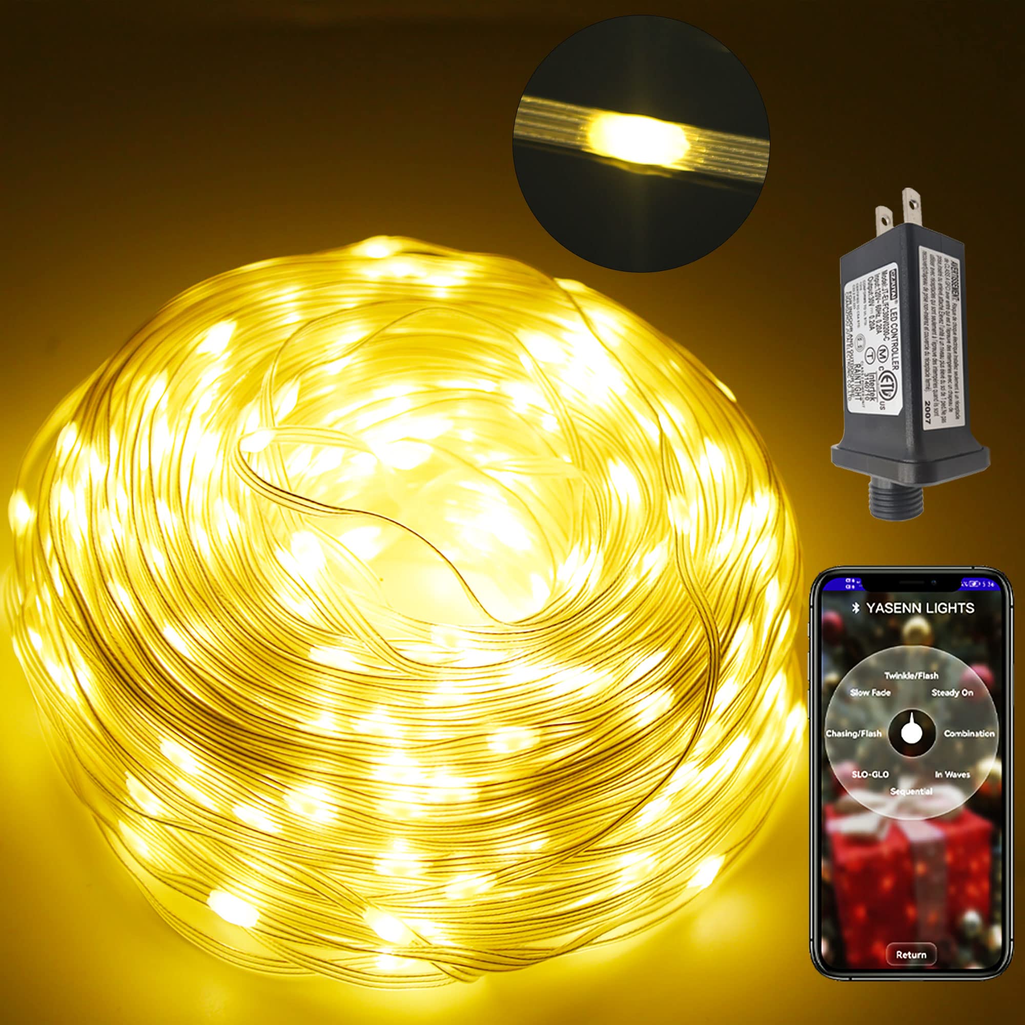 YASENN 98ft Extra-Long Smart String Lights - 300 LED APP Controlled Waterproof Fairy Lights with Timer, 8 Lighting Modes for Outdoor & Indoor Christmas, Wedding, Garden, Party, Patio, and Home Decoration (Warm White) - Perfect for Creating Cozy Ambiance in Backyard, Bedroom, and Holiday Displays