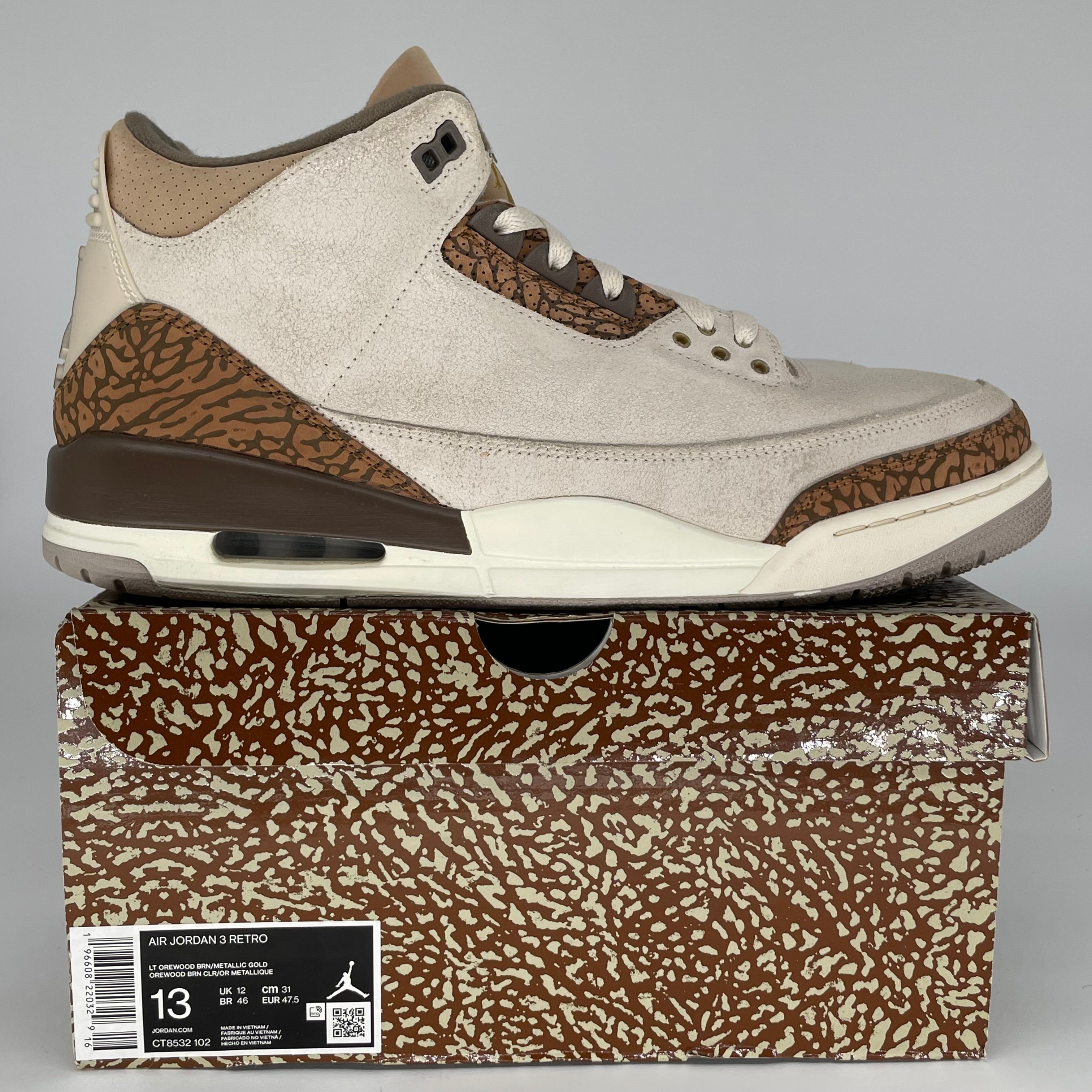 AIR JORDAN 3 PALOMINO Men's Basketball Shoes Size 13 - CT8532-102 Retro Sneakers for Casual Wear & Street Style