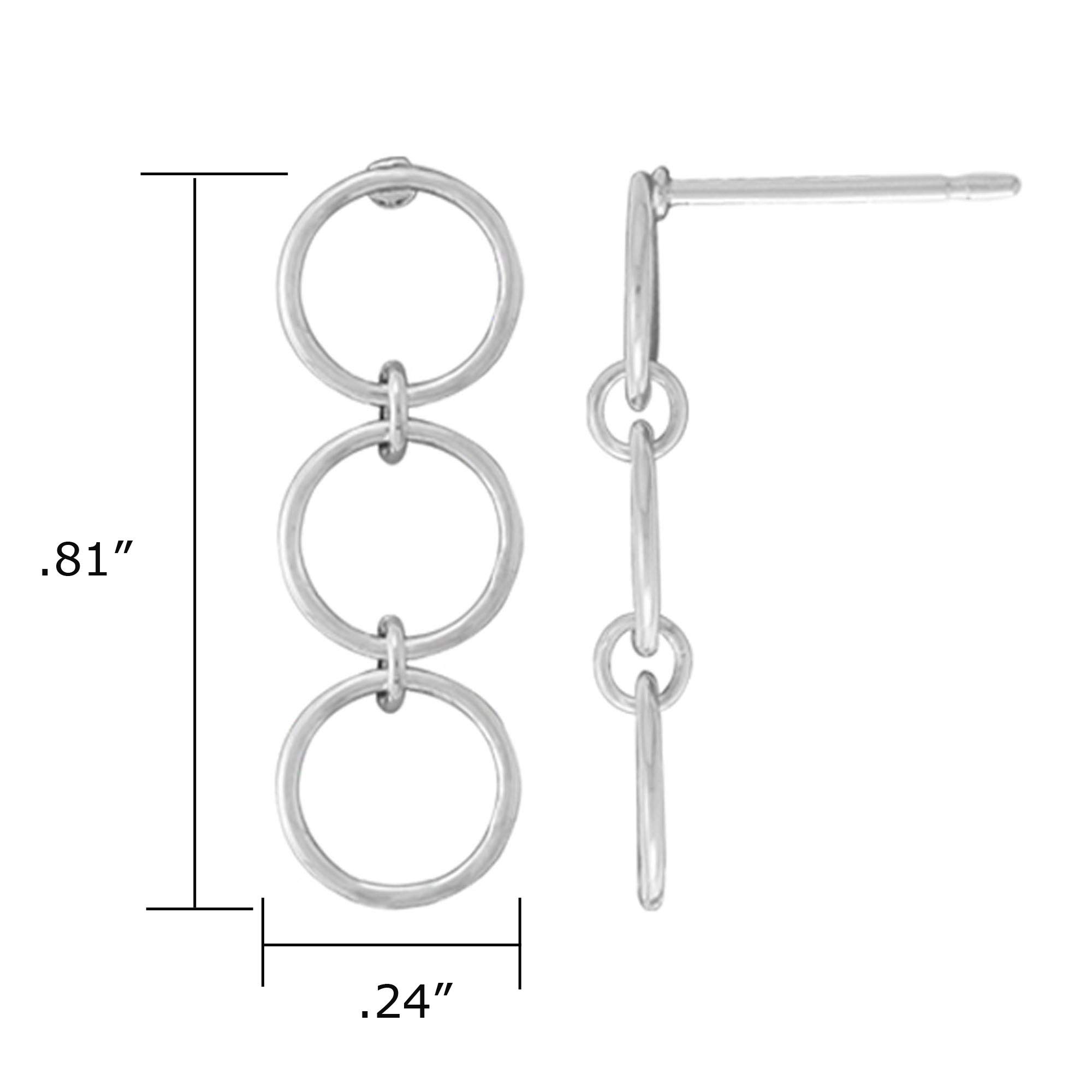 Boma Jewelry Sterling Silver Three Circle Drop Stud Earrings for Women - Minimalist Dainty Everyday Jewelry - Perfect for Work, Date Night & Special Occasions