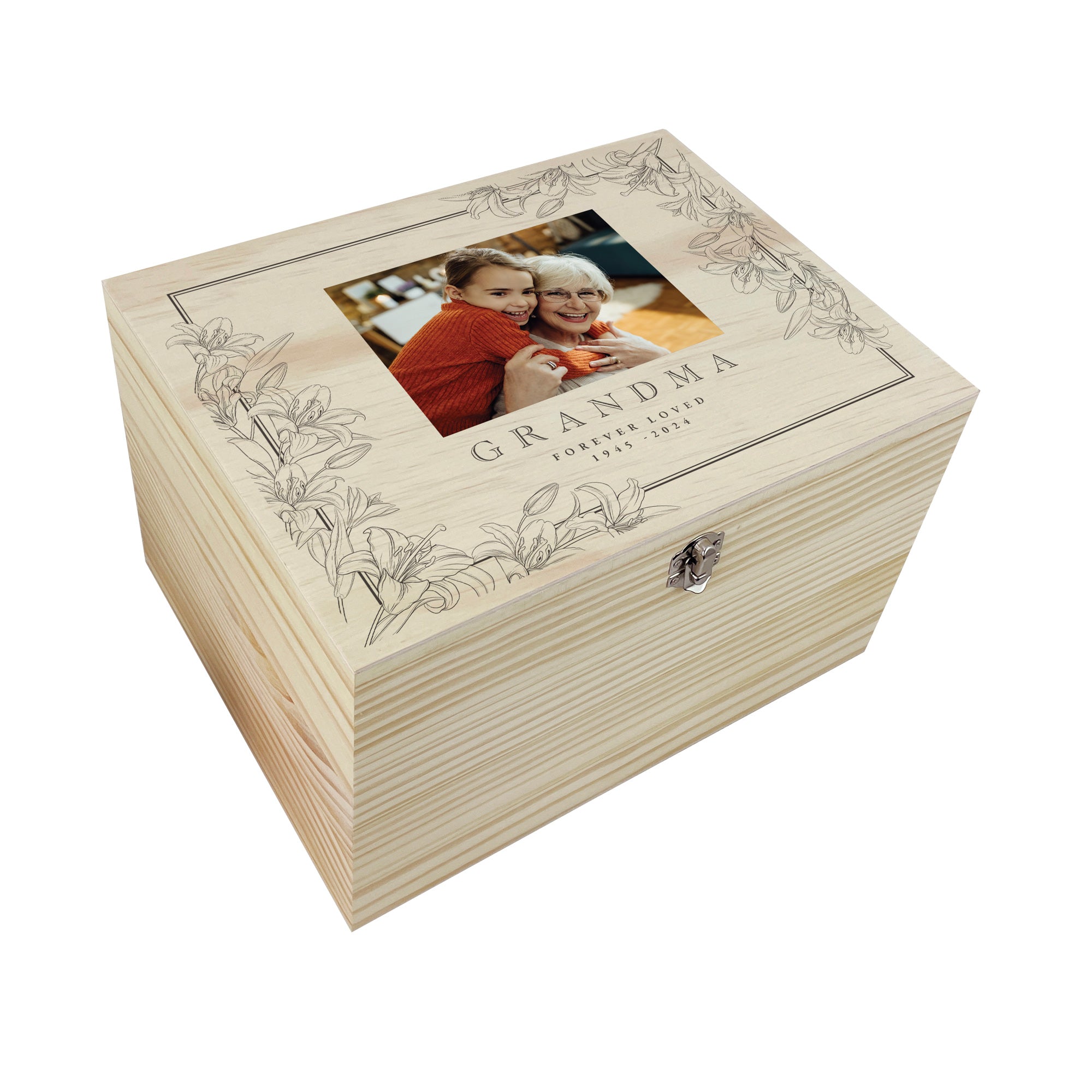 Personalized Pine Lily Photo Memory Box - Handmade Keepsake Storage for Photos & Mementos - 5 Sizes (16cm, 20cm, 26cm, 30cm, 36cm) - Perfect for Wedding, Anniversary, Baby Shower & Family Memories