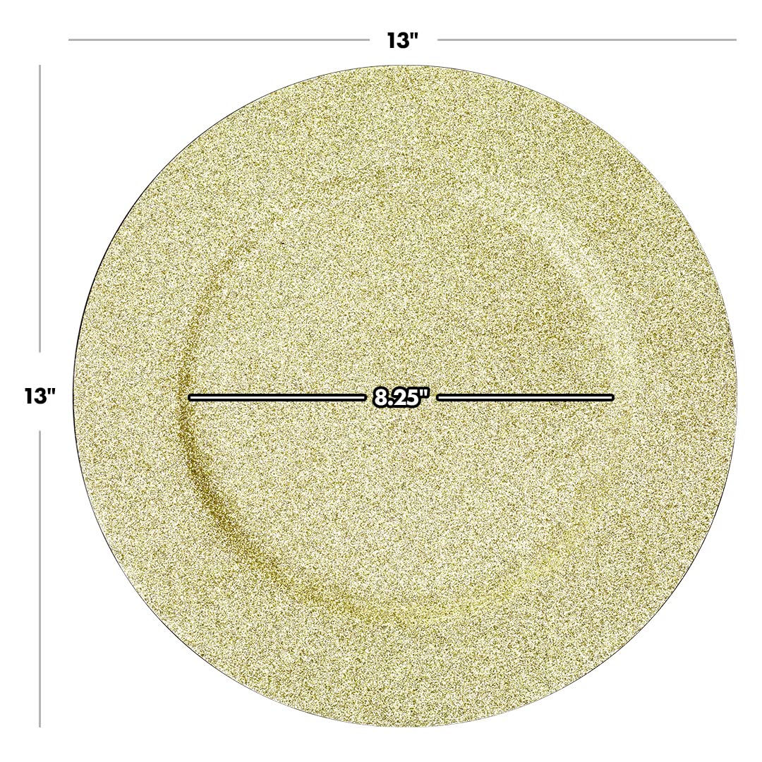 Koyal Wholesale 13-Inch Gold Glitter Acrylic Charger Plates - Bulk Pack of 24 - Heavy Duty Disposable Dinner Plates for Weddings, Holidays, Parties & Special Events - Elegant Table Setting for Formal Dinners, Buffets & Catering