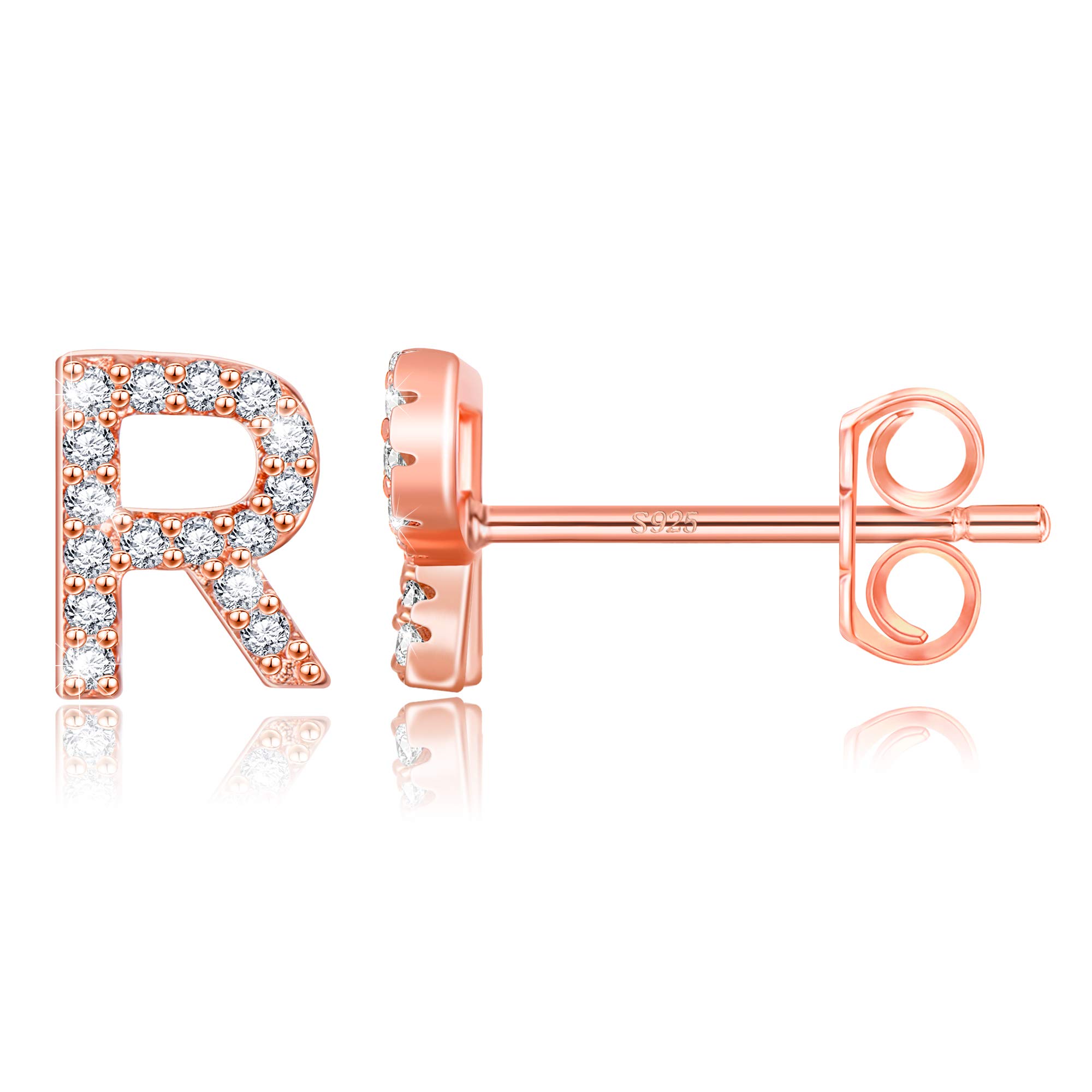 MONOOC Initial Stud Earrings for Women & Girls - Hypoallergenic S925 Sterling Silver Cubic Zirconia Letter Earrings | Birthday Gifts, Everyday Wear, Party Jewelry for Kids & Teens | Elegant & Durable Fashion Accessories