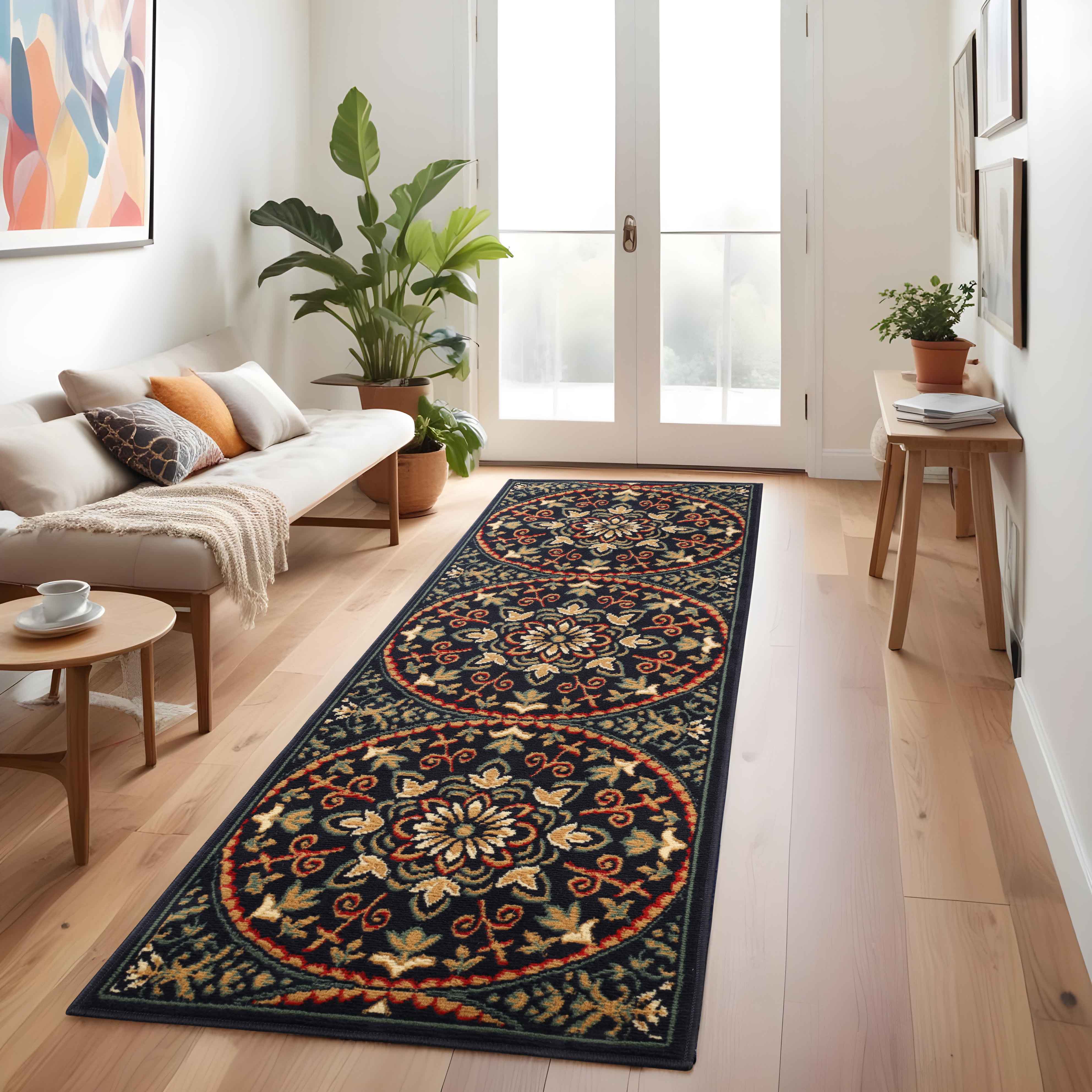 Elegant Medallion Traditional Indoor Area Rug - Non-Slip Persian Style Carpet for Living Room, Bedroom, Dining Room Decor