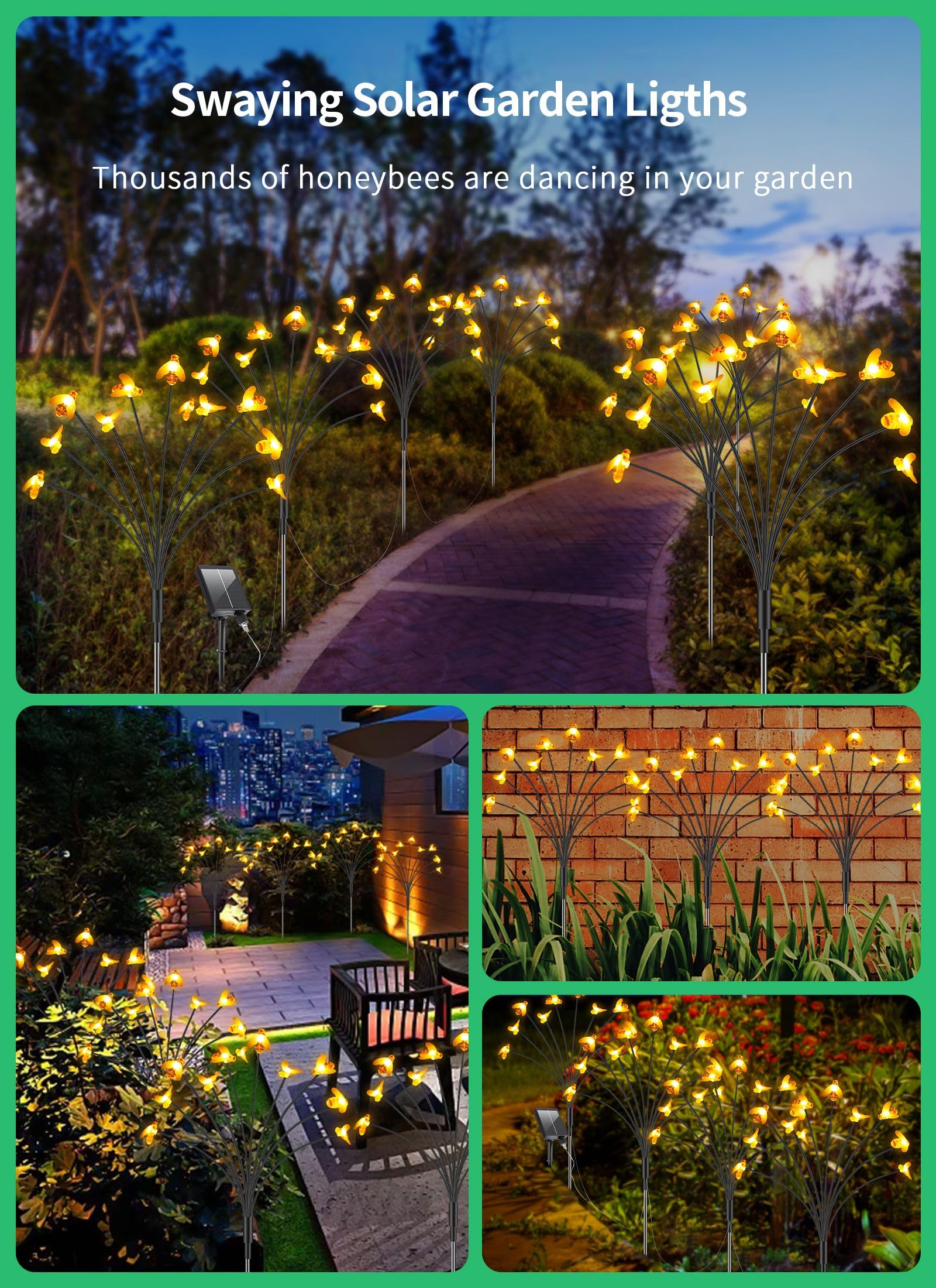 Solar Powered Outdoor Pathway Lights - 4 Pack Waterproof 40 LED Firefly Garden Lights with Remote Control | Warm White Dancing Solar Lights for Walkway, Lawn, Patio & Christmas Decoration | Perfect for Garden, Yard, Driveway and Landscape Lighting