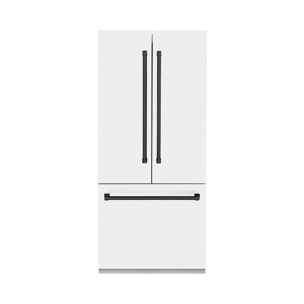 ZLINE Autograph Edition 36 Inch 19.6 cu ft French Door Built-In Bottom Freezer Refrigerator with Water Dispenser & Ice Maker - White Matte with Matte Black Accents (RBIVZ WM 36 MB) | Premium Kitchen Appliance for Modern Homes & Restaurants