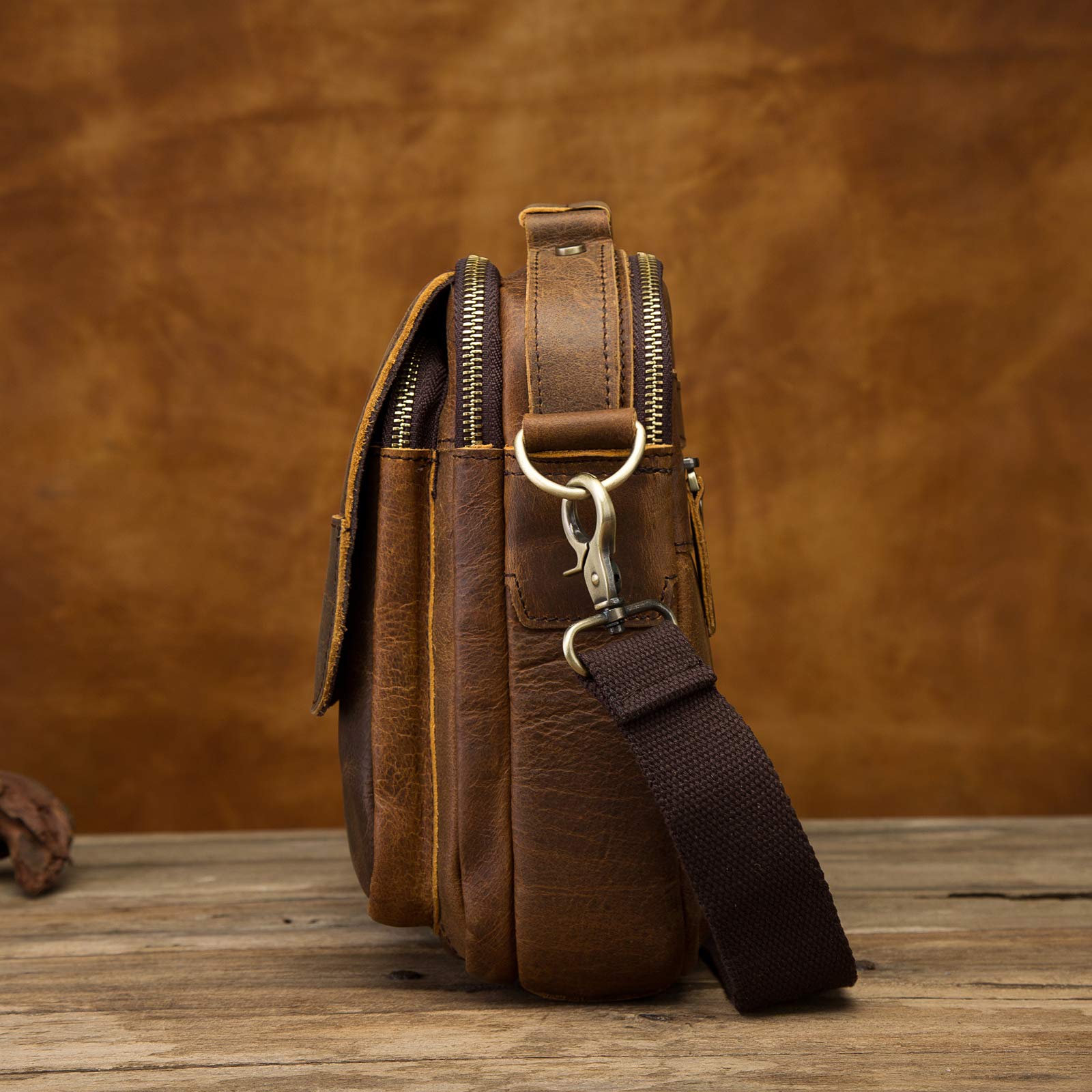 **Men's Genuine Crazy Horse Leather Crossbody Messenger Bag - Durable Shoulder Satchel for 8
