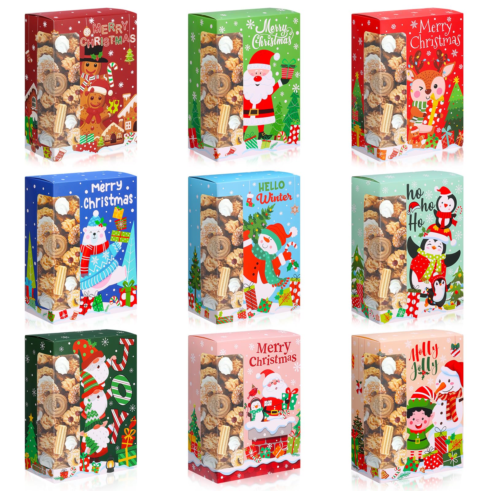 27 Pcs Christmas Cookie Boxes with Window - Bulk Holiday Bakery Gift Boxes with Lids for Cookies, Candy & Pastries | Perfect for Christmas Gifts, Party Favors & Festive Treat Packaging
